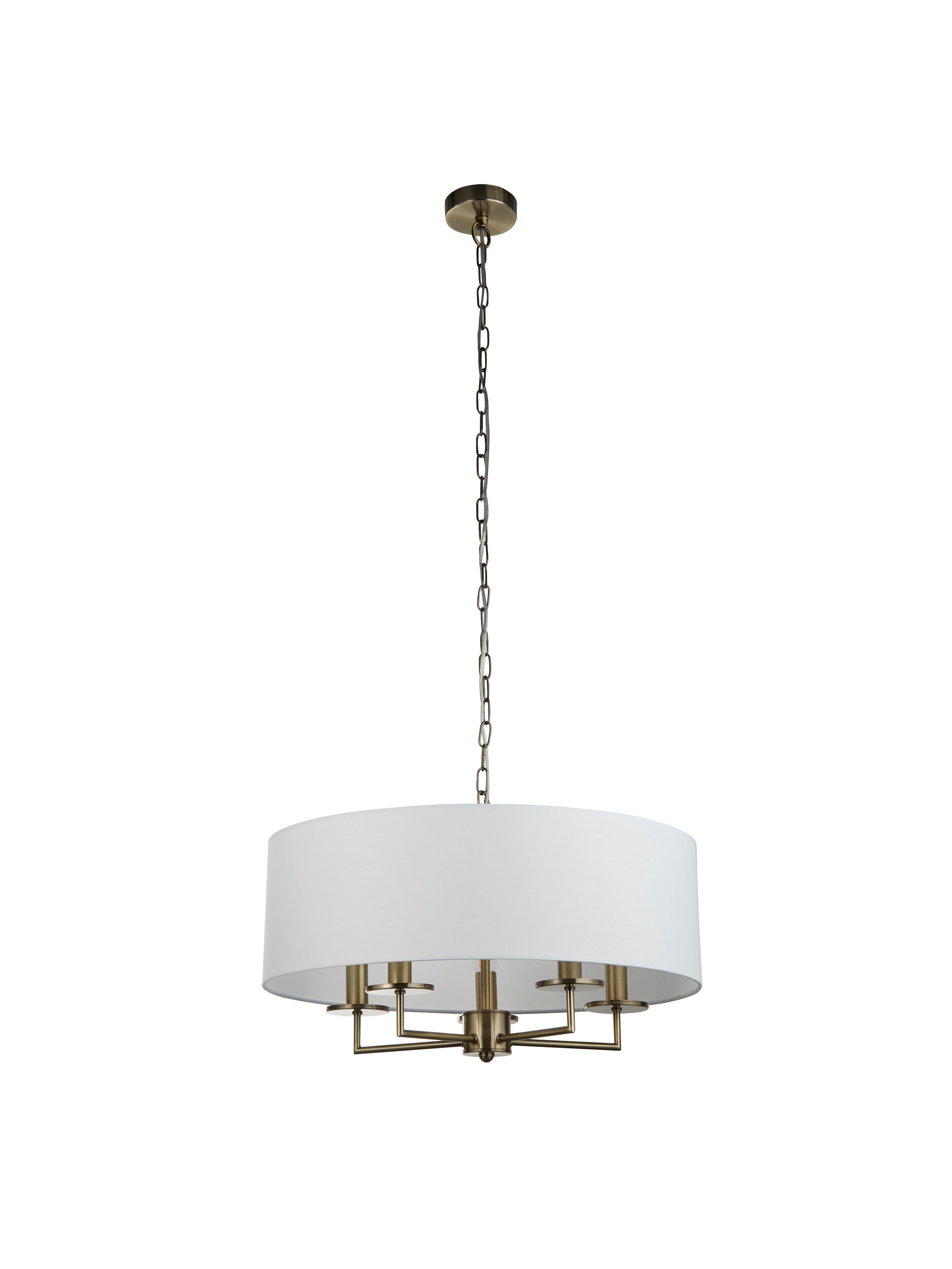Searchlight Knightsbridge 5 Light Brass Pendant- White Linen Shade-warehouse-clearance-220526