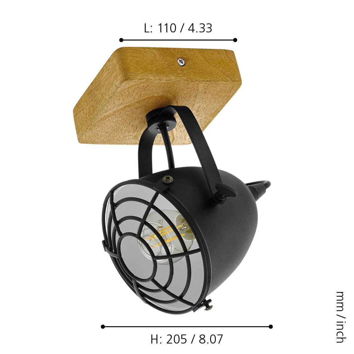 eglo gatebeck wood black wall spotlight living room image