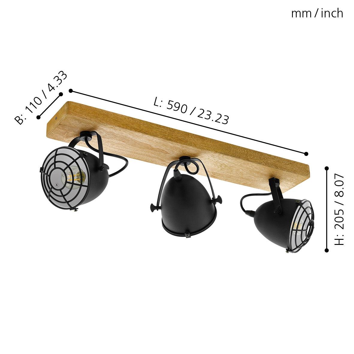 eglo gatebeck wood black 3 light bar spotlight living room image