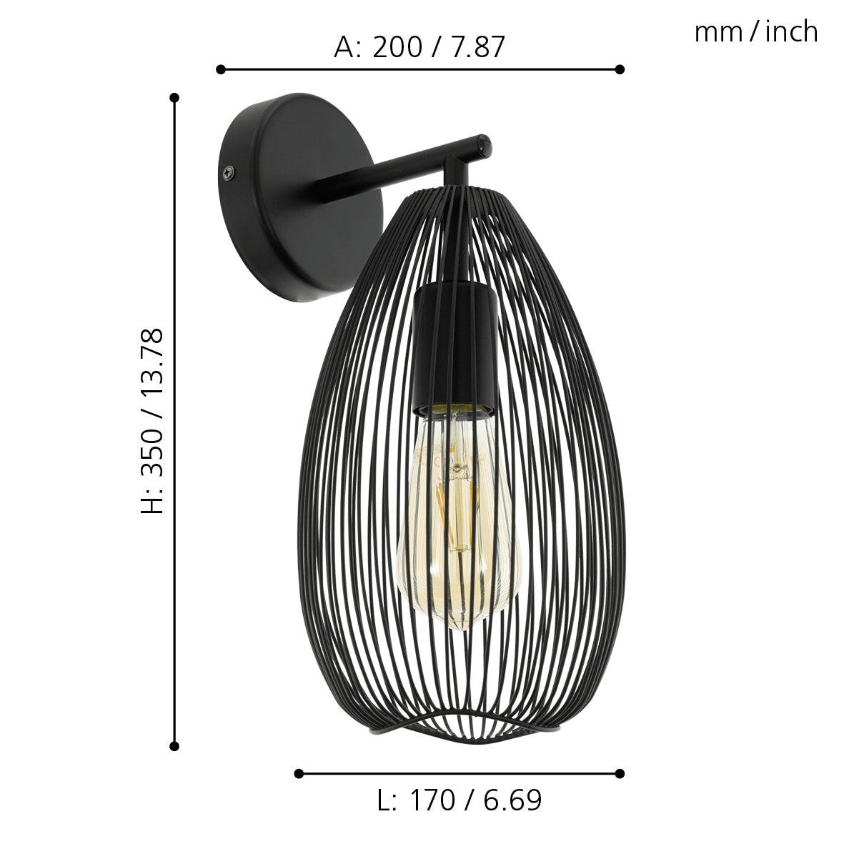 eglo clevedon black wall light teardrop wire shade living room image