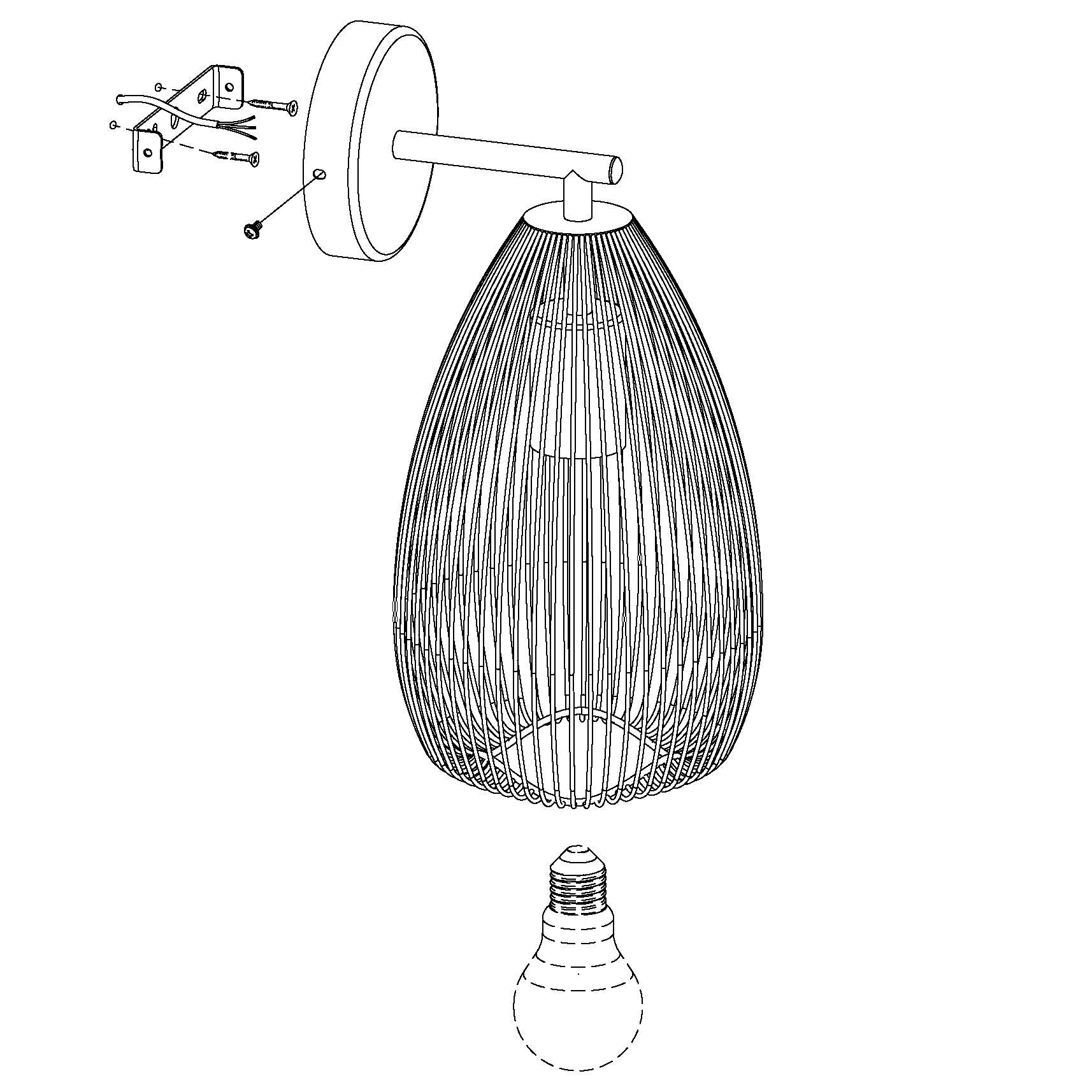 eglo clevedon black wall light teardrop wire shade living room close up
