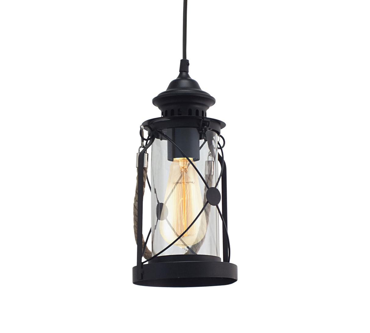 eglo bradford lantern style black ceiling pendant living room close up