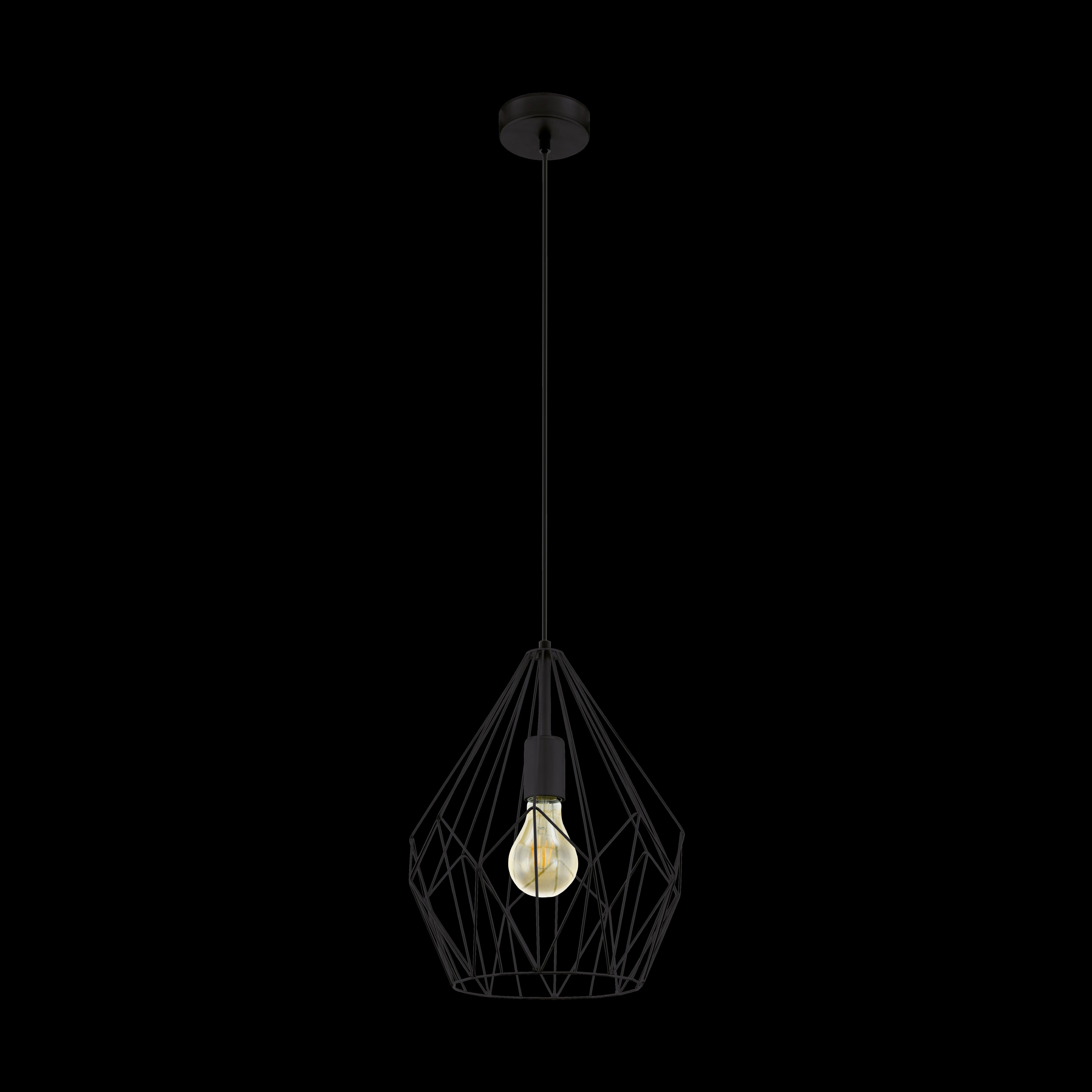 eglo carlton black diamond shaped wire caged ceiling pendant living room close up