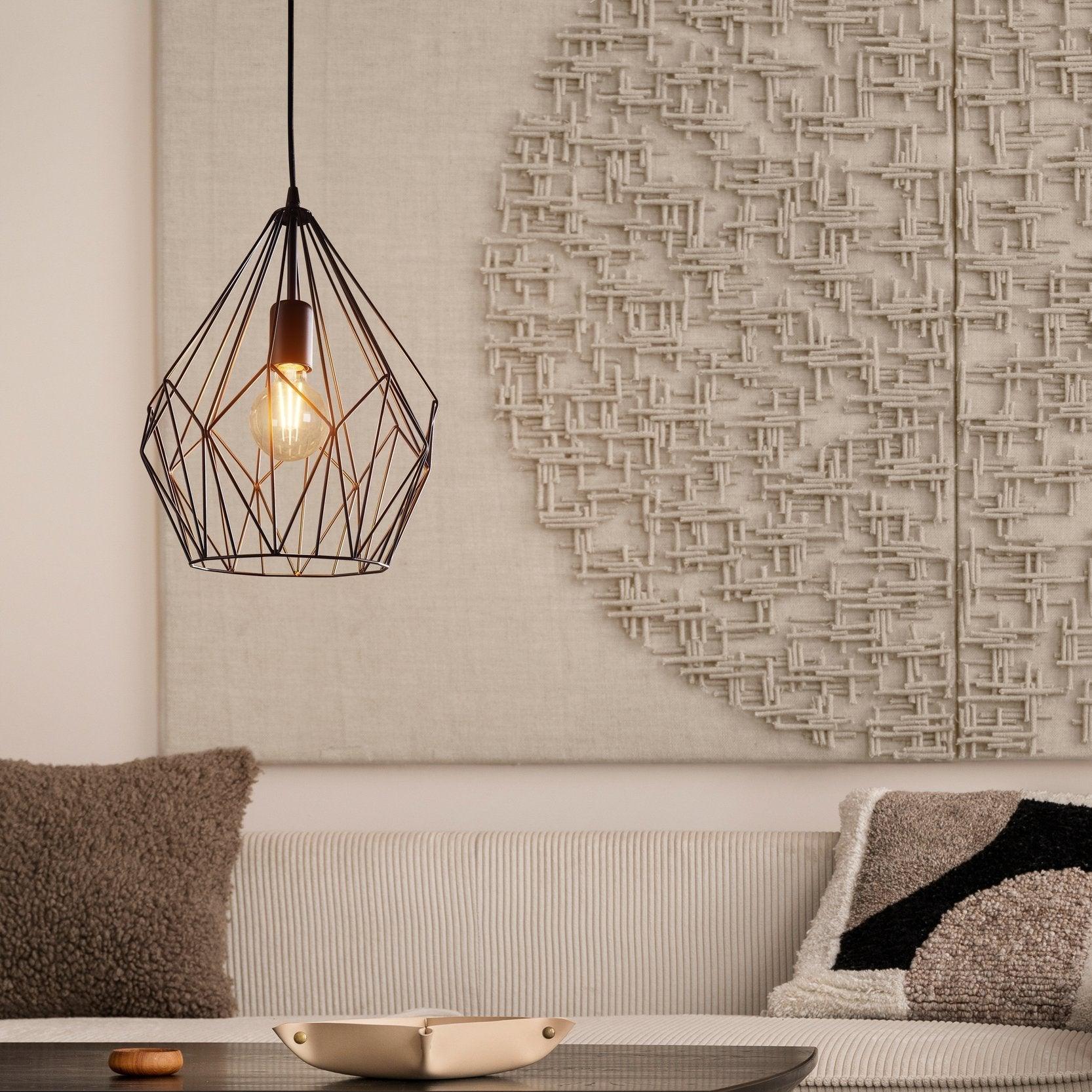 eglo carlton black diamond shaped wire caged ceiling pendant