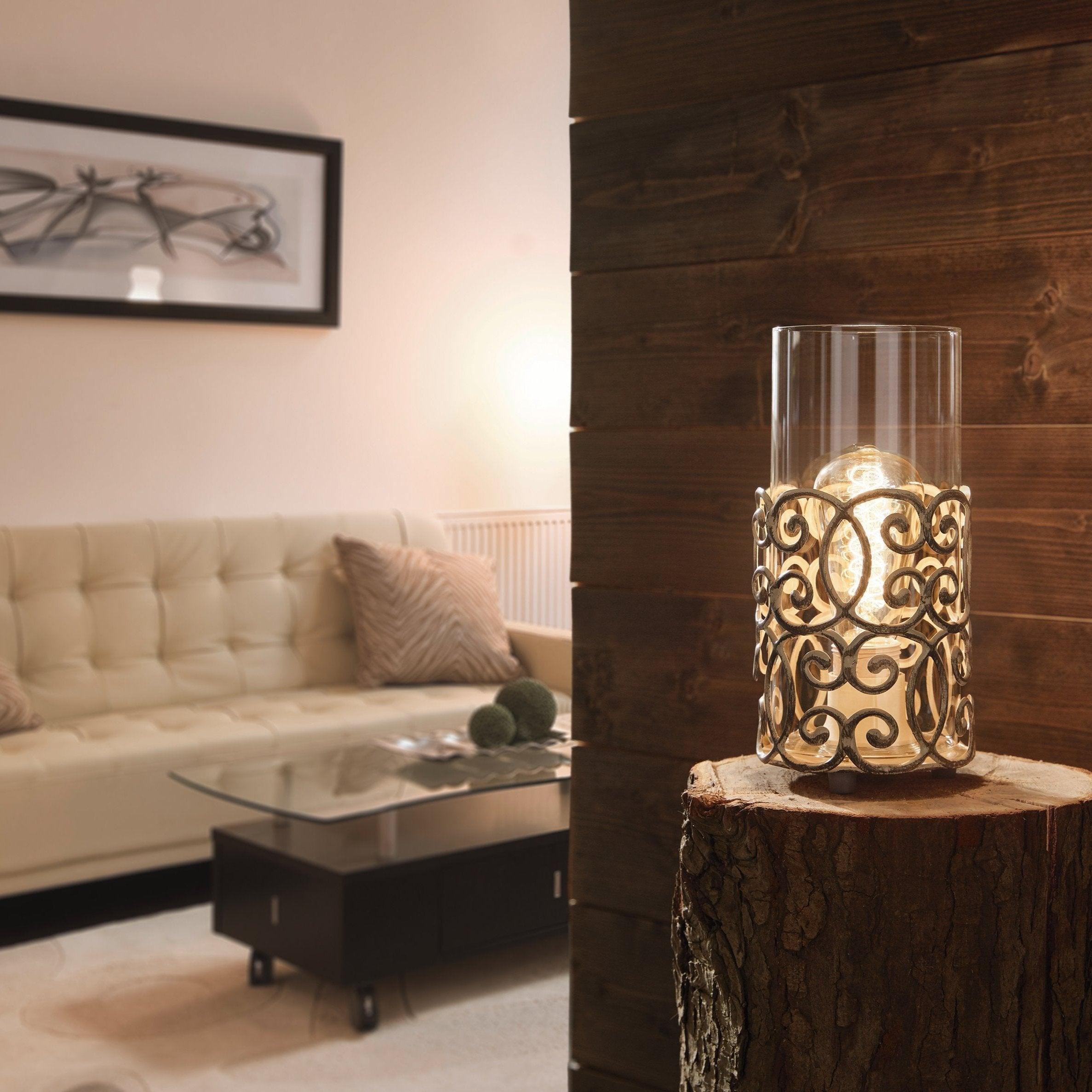 eglo cardigan clear glass brown metal table lamp