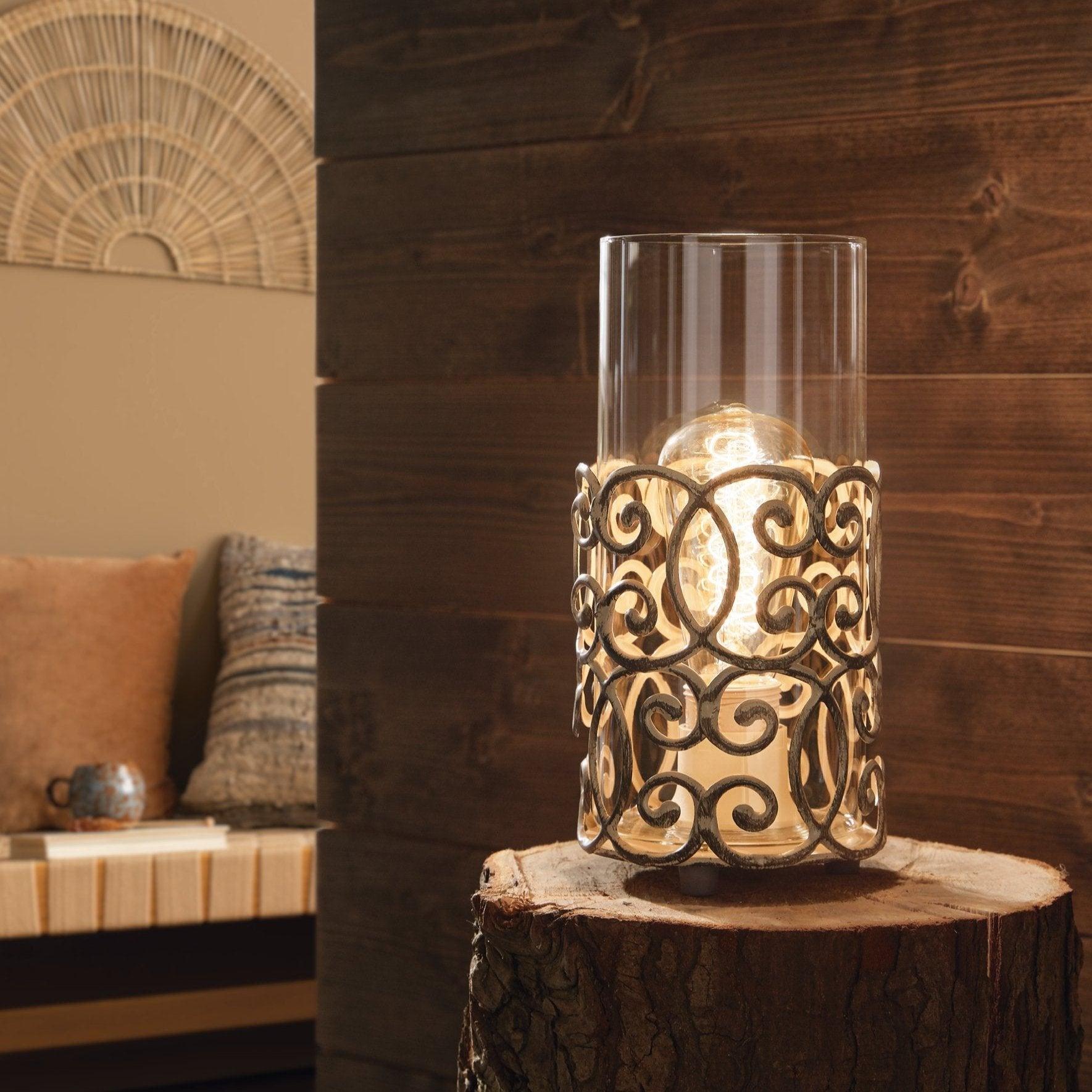 eglo cardigan clear glass brown metal table lamp living room close up