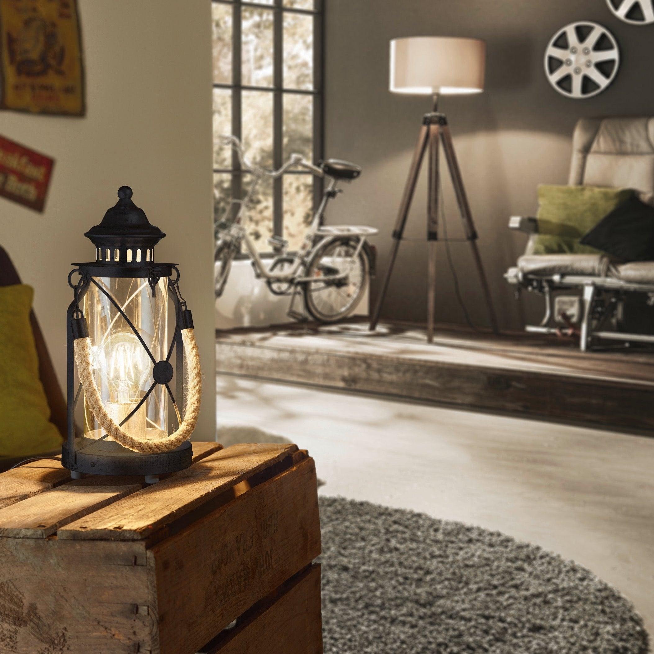 eglo bradford black lantern design table lamp living room image