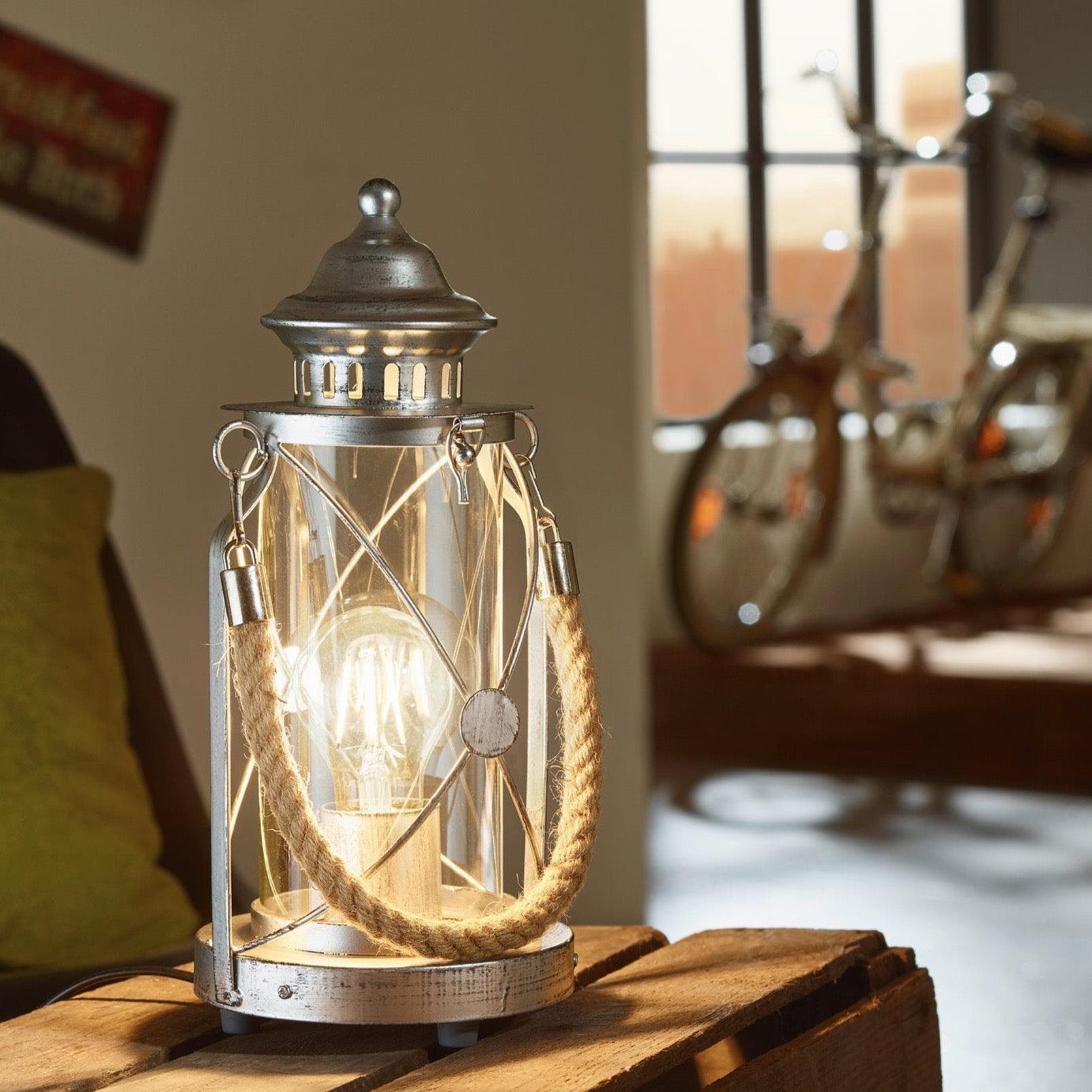 eglo bradford silver lantern design table lamp living room image