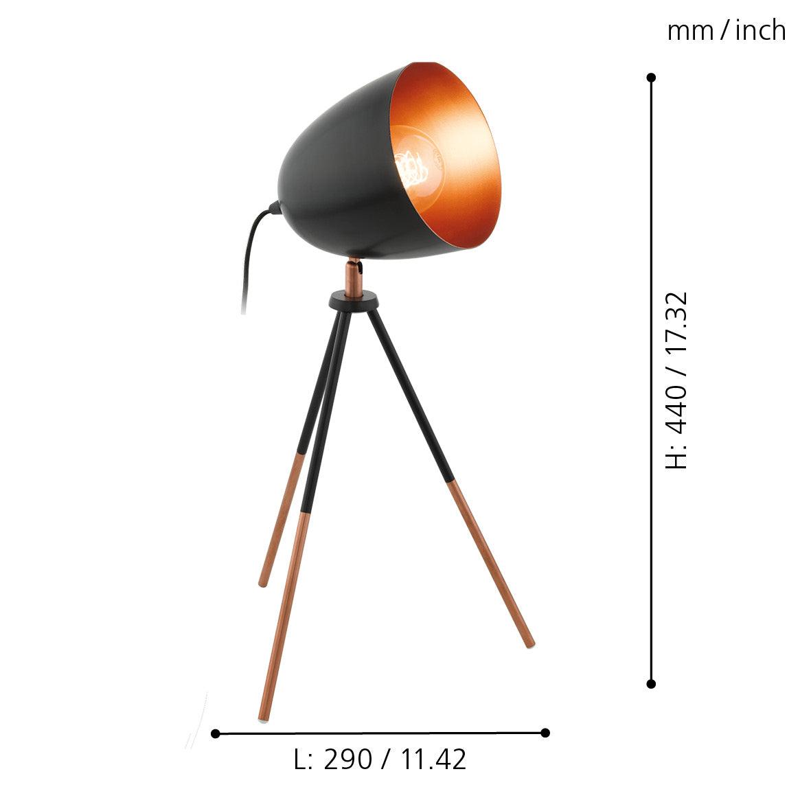 eglo chester black metal copper tripod table lamp living room close up