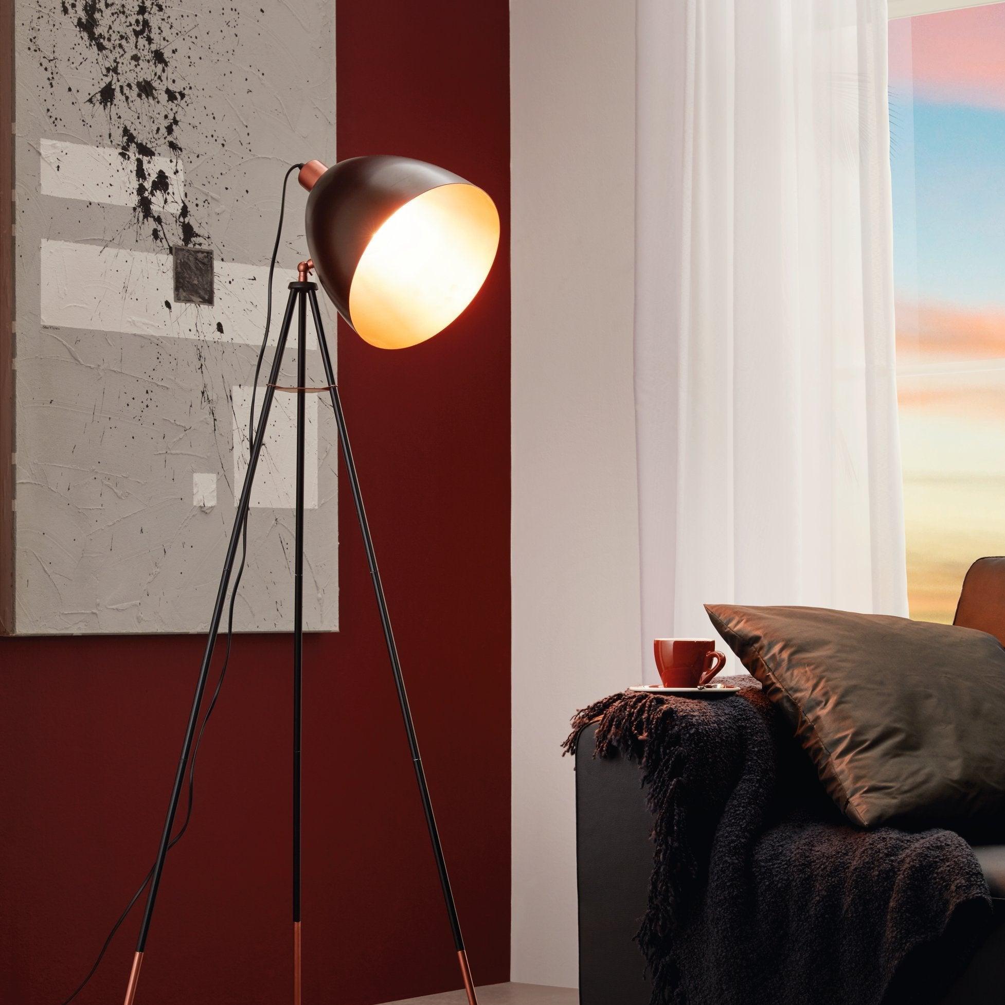 eglo chester black copper tripod floor lamp living room image
