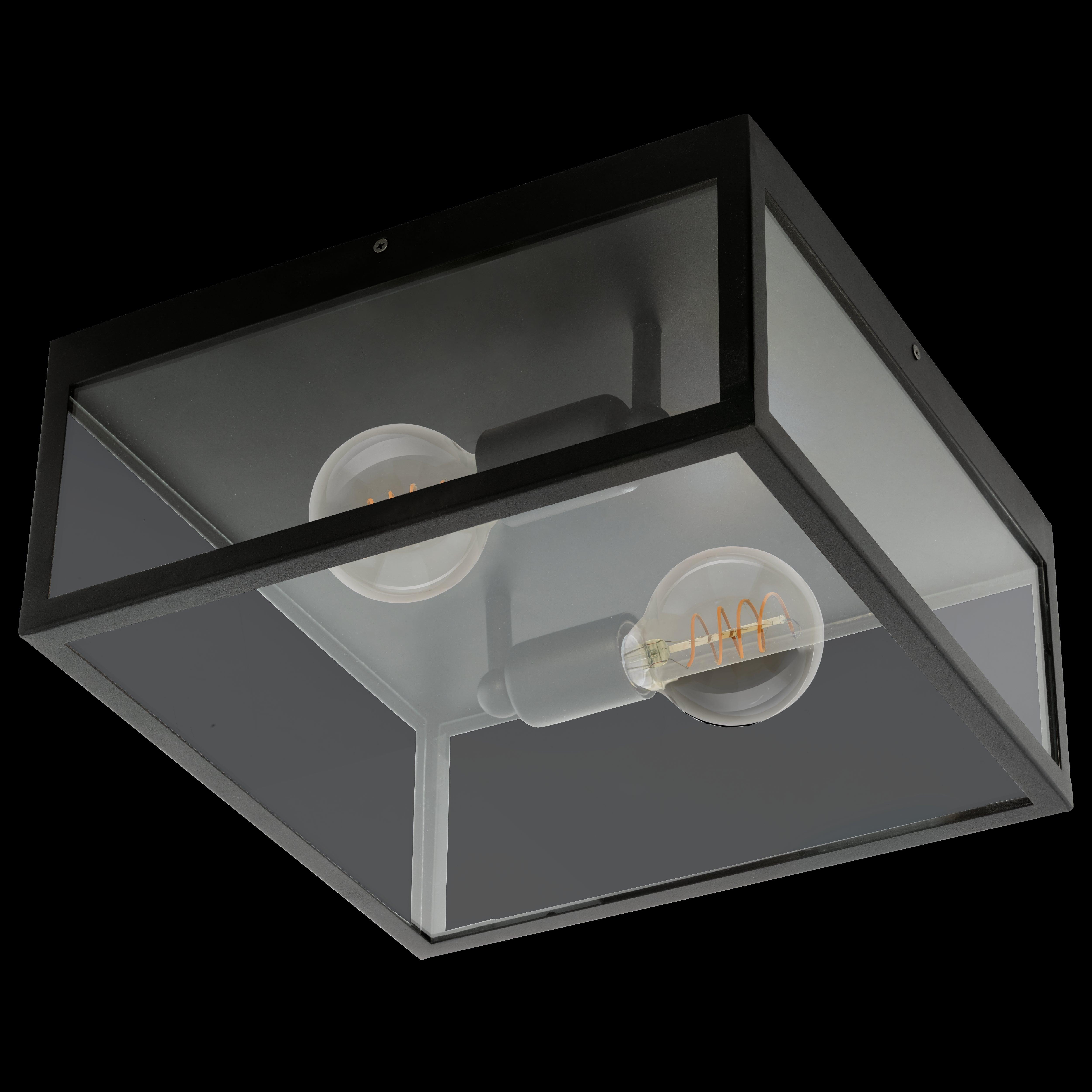 eglo charterhouse flush square glass 2 light black framed ceiling light living room image