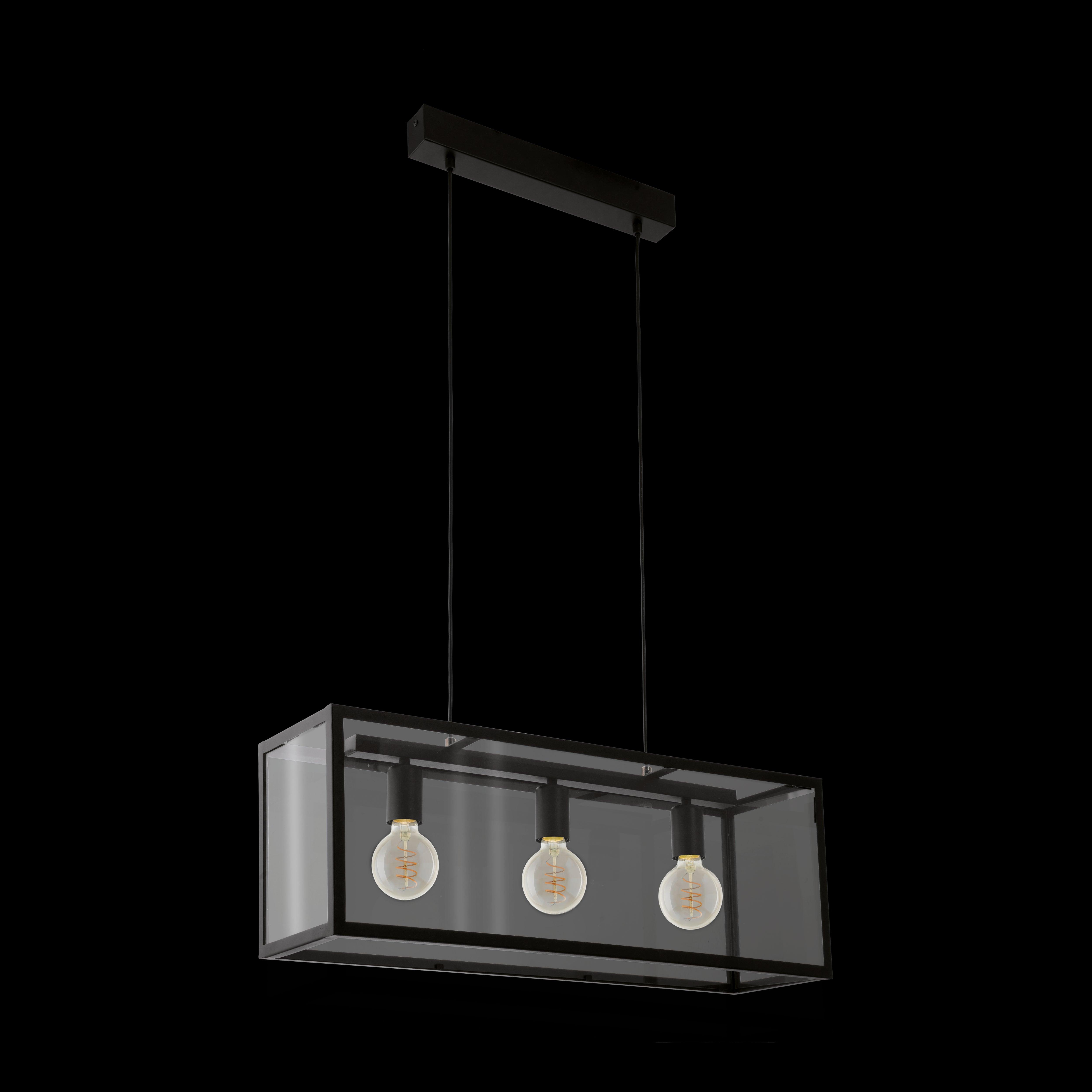 eglo charterhouse black metal framed glass panelled ceiling pendant kitchen lighting