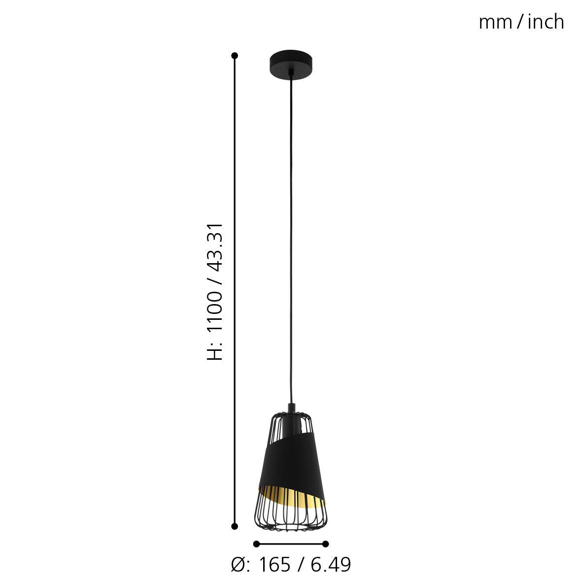 eglo austell black gold lined wire framed ceiling pendant living room close up