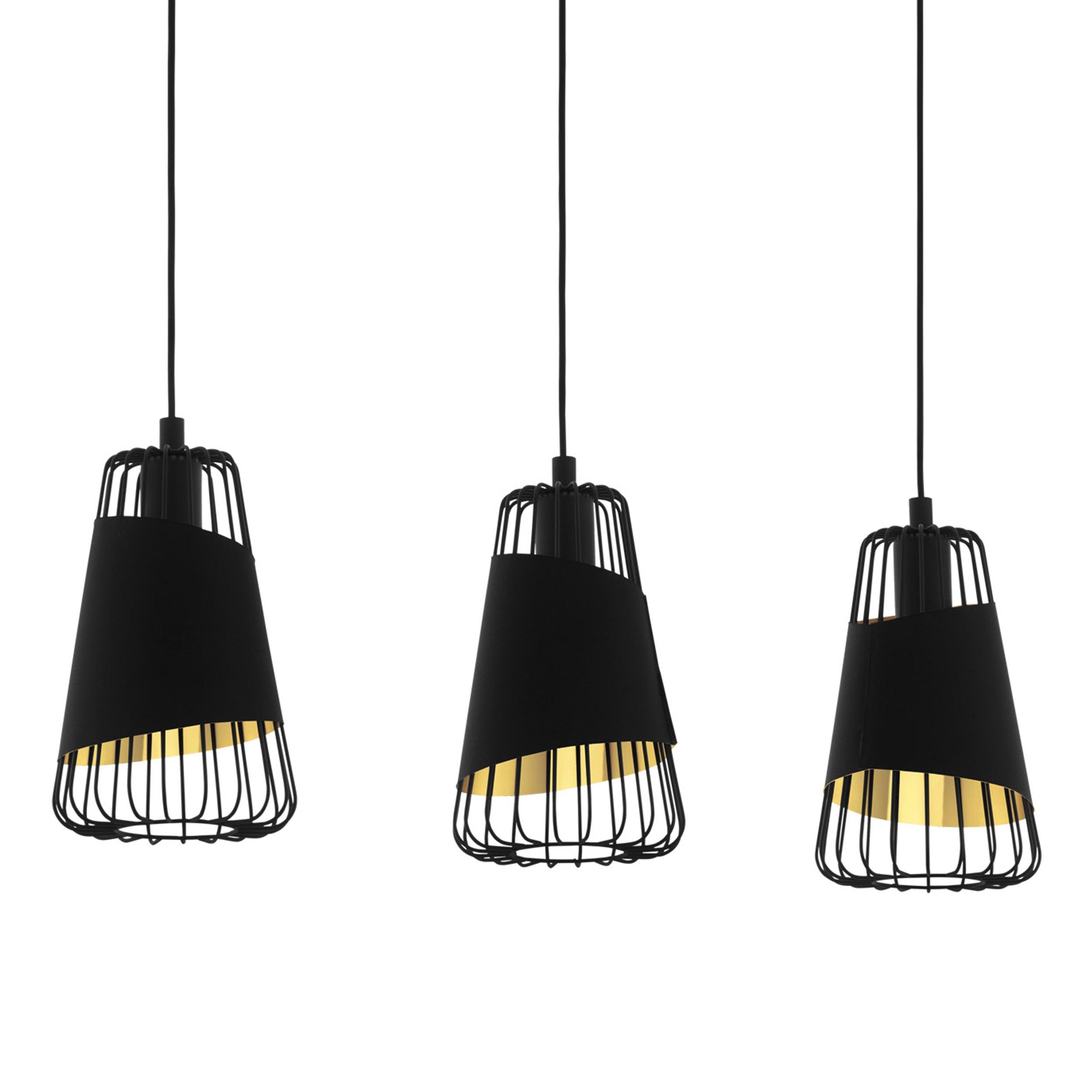 eglo austell 3 light black gold wire framed ceiling pendant Kitchen Lighting Close Up