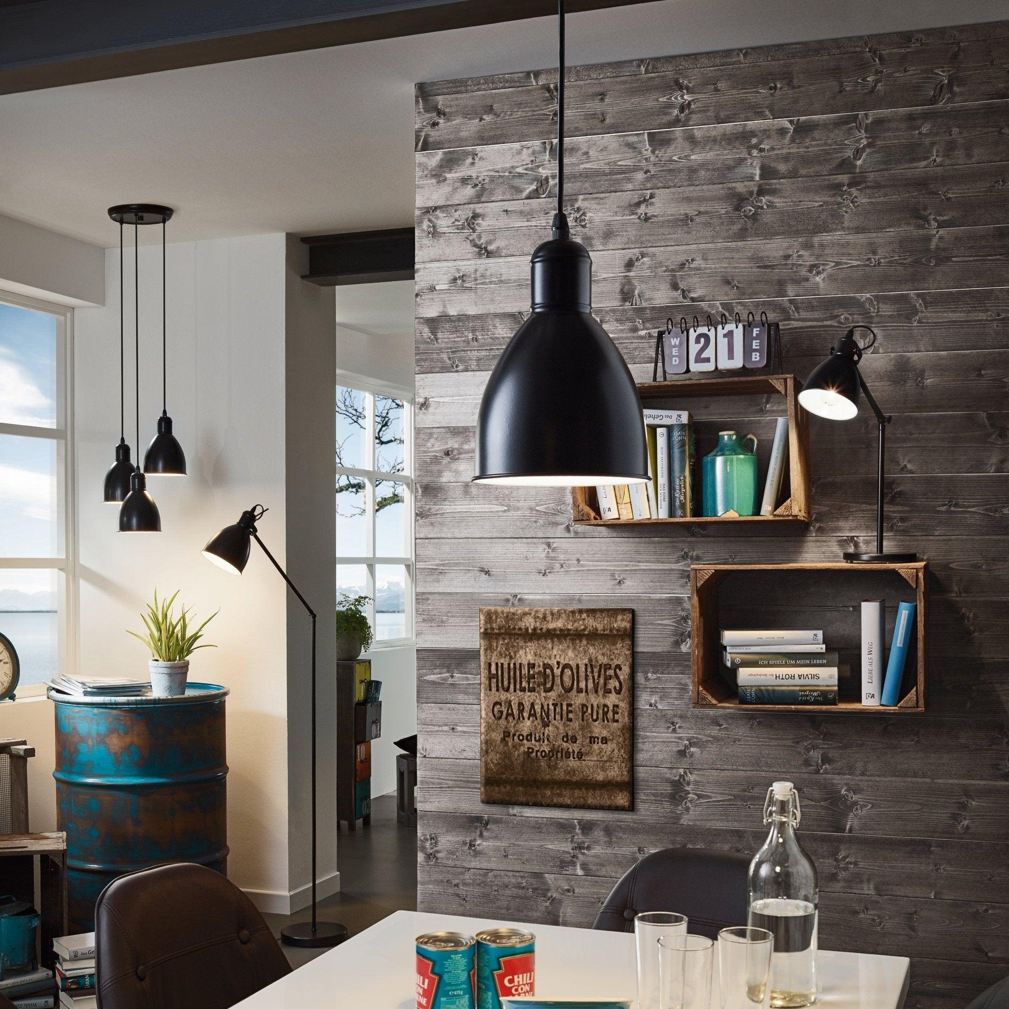 eglo priddy black round metal industrial ceiling pendant living room image