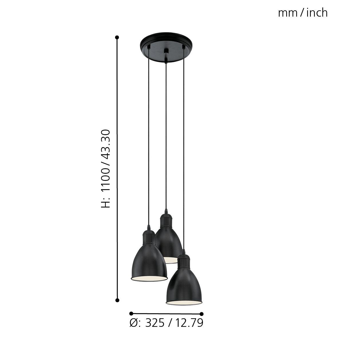 eglo priddy 3 light black metal industrial shaded ceiling pendant kitchen lighting
