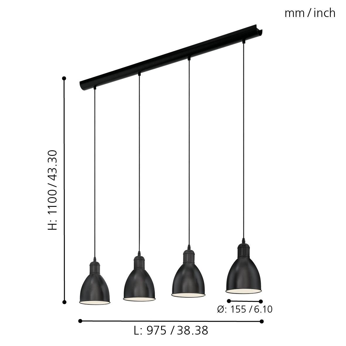 eglo priddy 4 light black metal industrial shaded ceiling pendant kitchen lighting