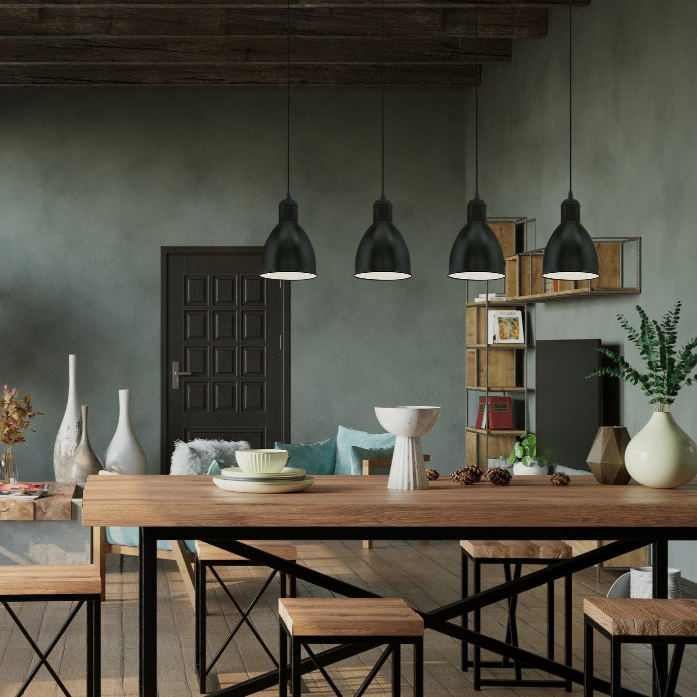 eglo priddy 4 light black metal industrial shaded ceiling pendant