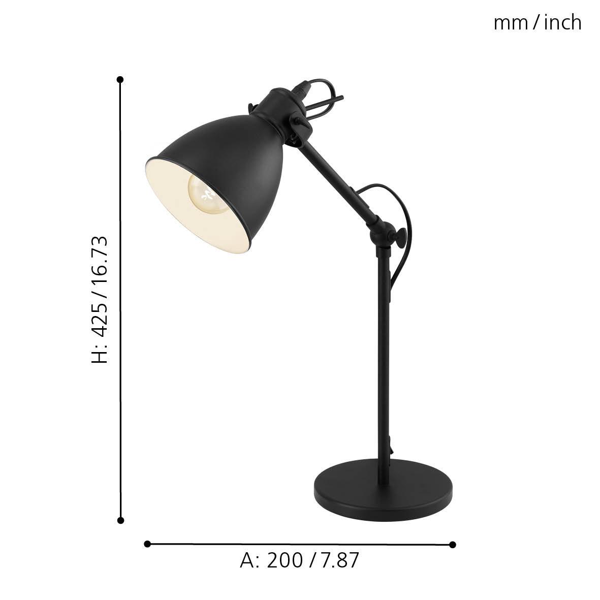 eglo priddy adjustable black table lamp living room close up