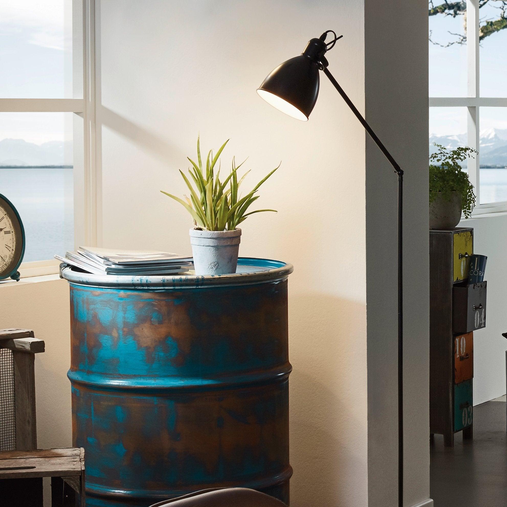 eglo priddy black metal adjustable industrial style floor lamp living room image