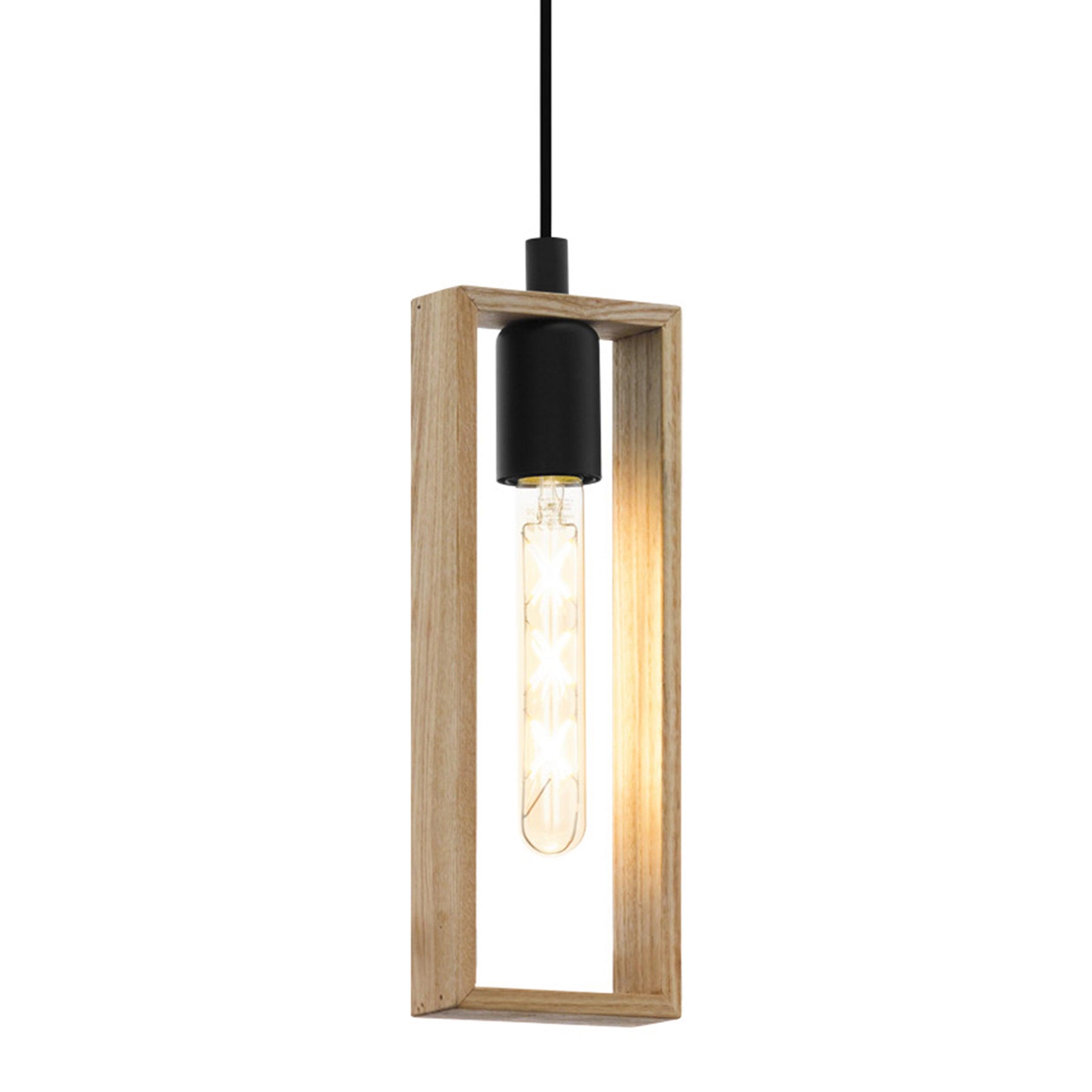 eglo littleton black wooden rectangular ceiling pendant living room close up