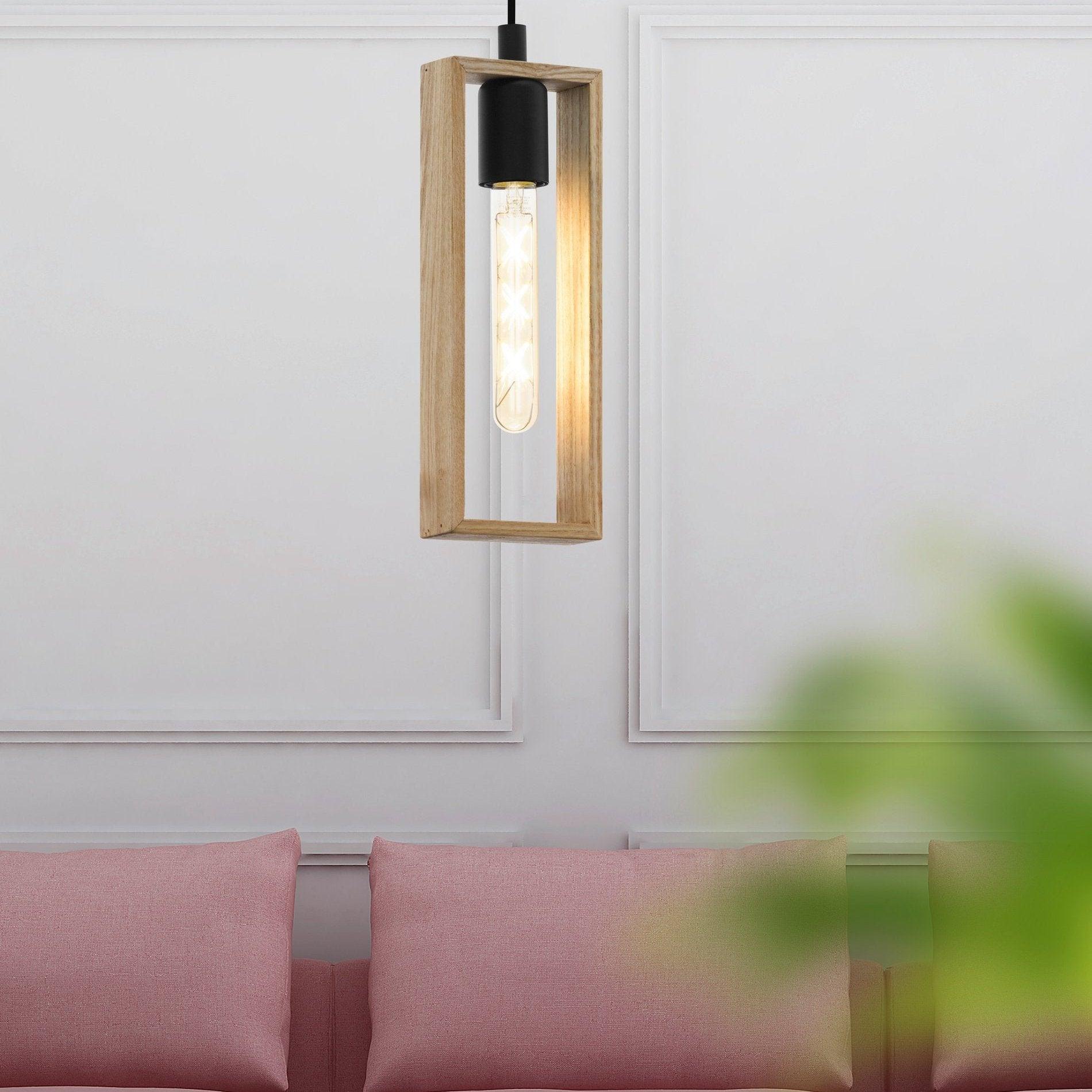 eglo littleton black wooden rectangular ceiling pendant