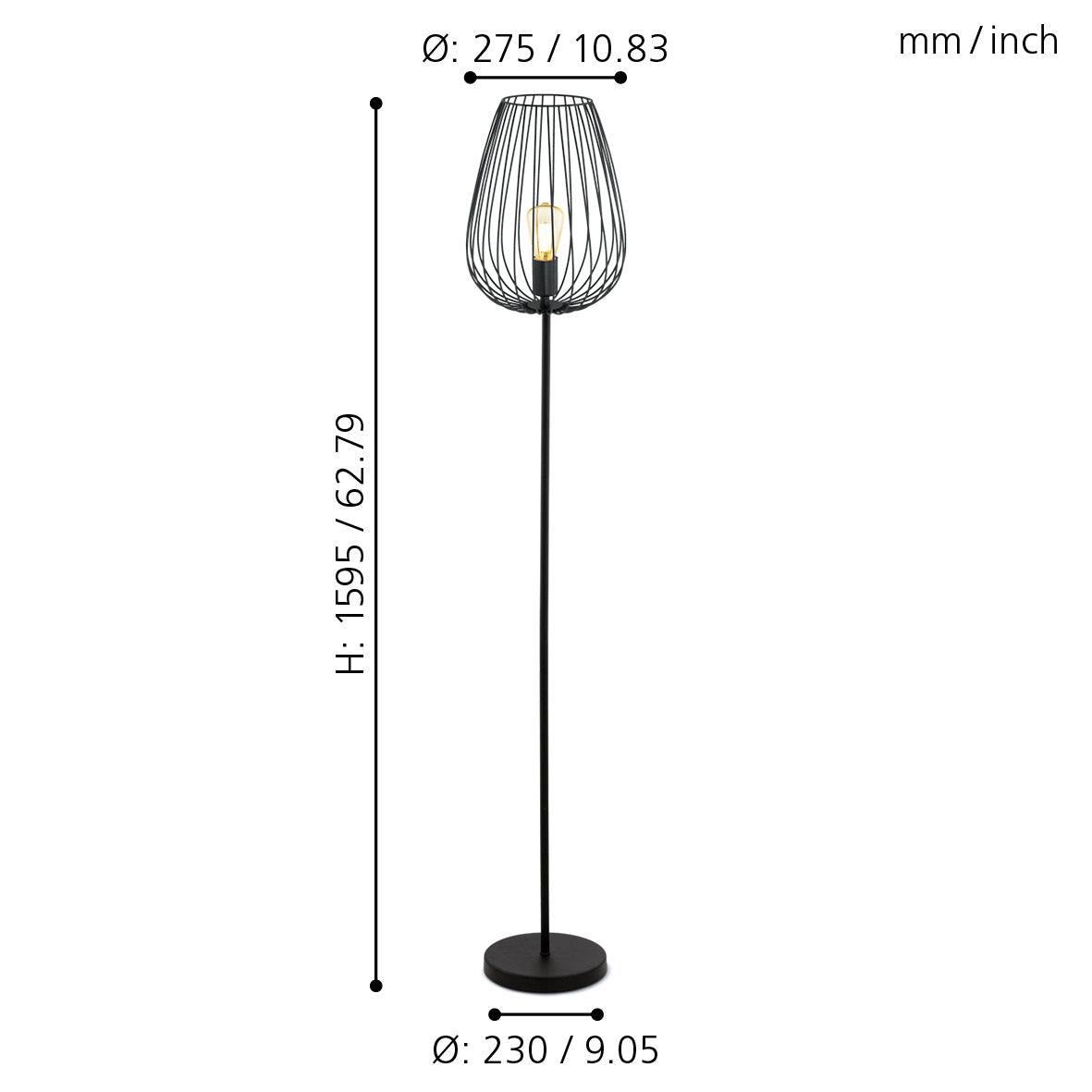 eglo newtown black floor lamp with wire lampshade living room close up