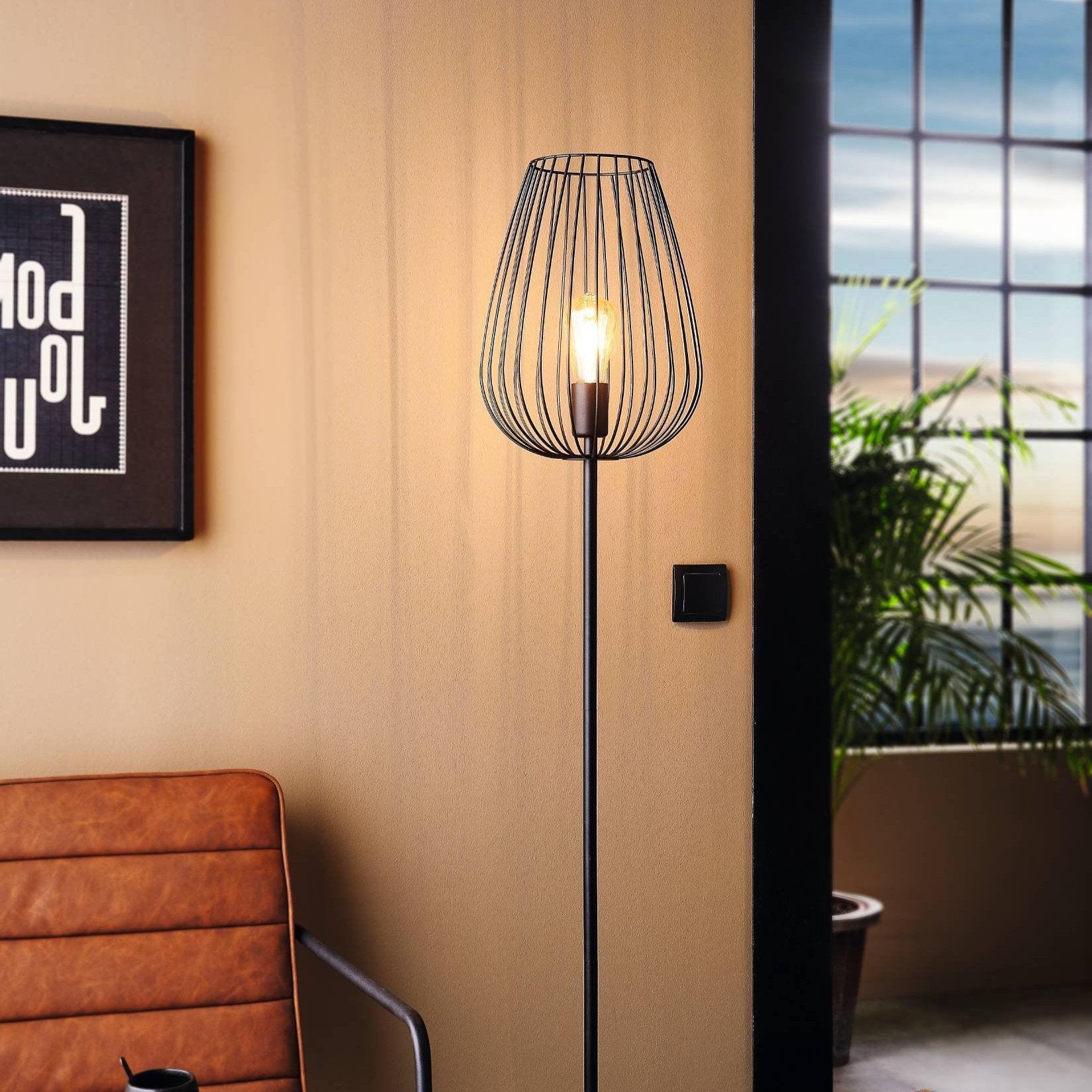 eglo newtown black floor lamp with wire lampshade