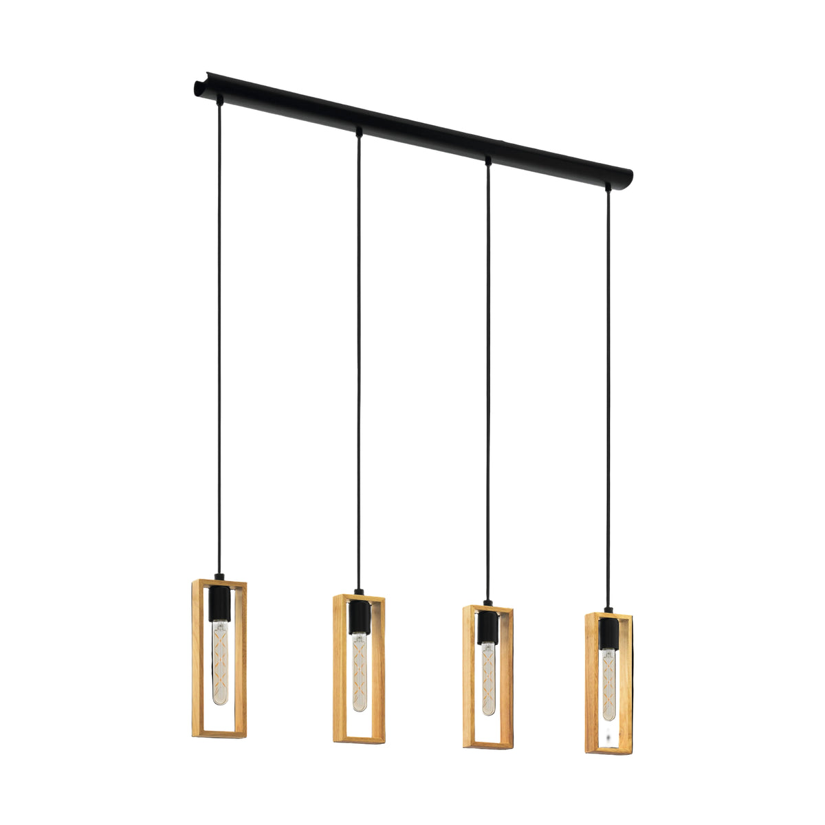 eglo littleton 3 light black wooden rectangular ceiling pendant living room image