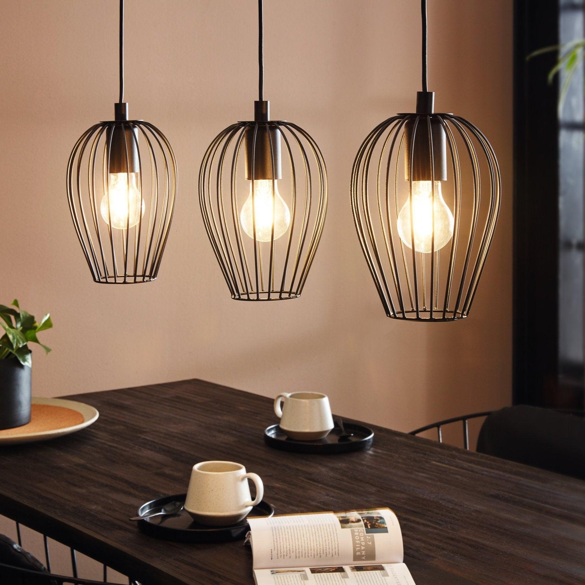 eglo newtown 3 light black wire oval shade bar ceiling pendant