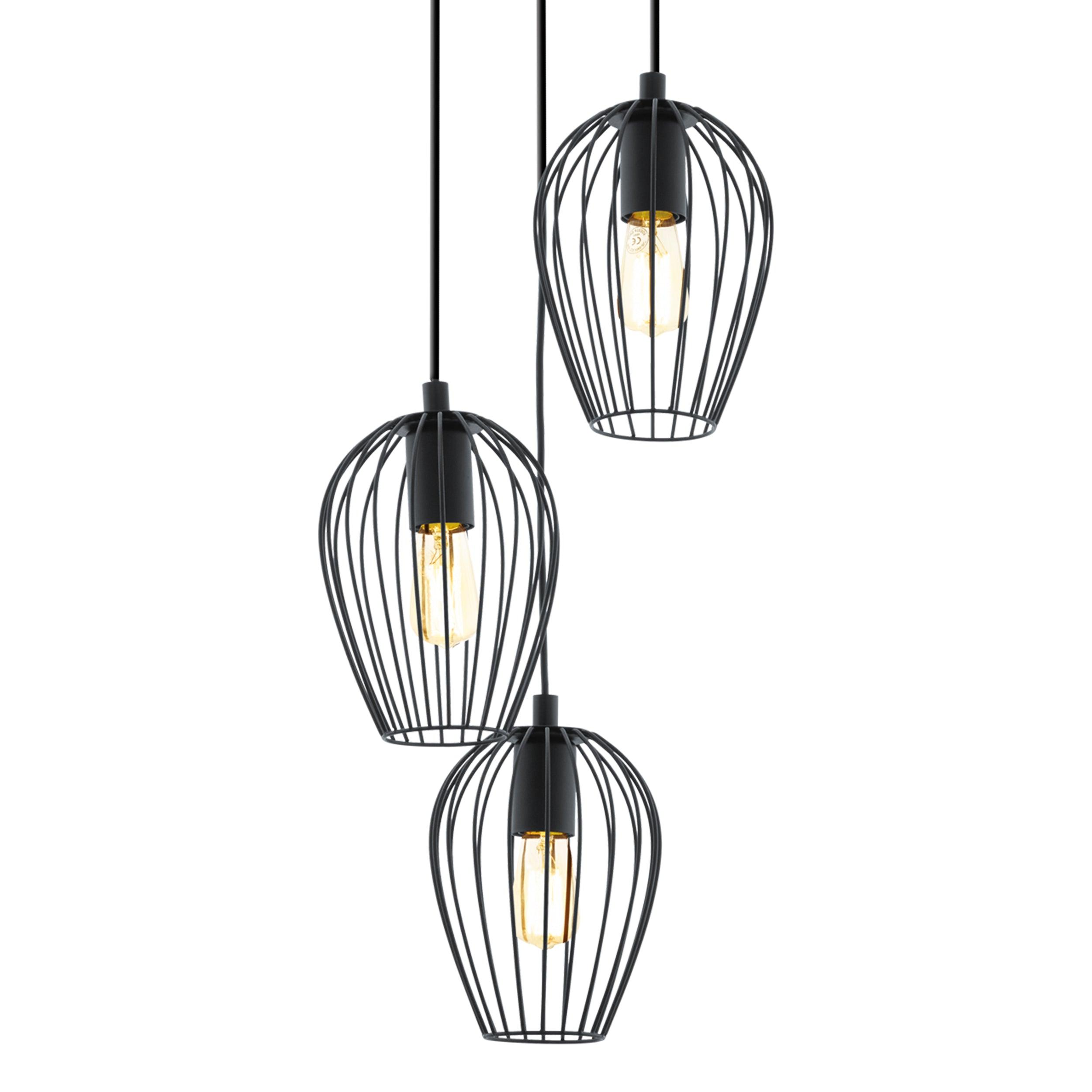 eglo newtown 3 light black wire oval lampshade ceiling pendant hallway lighting