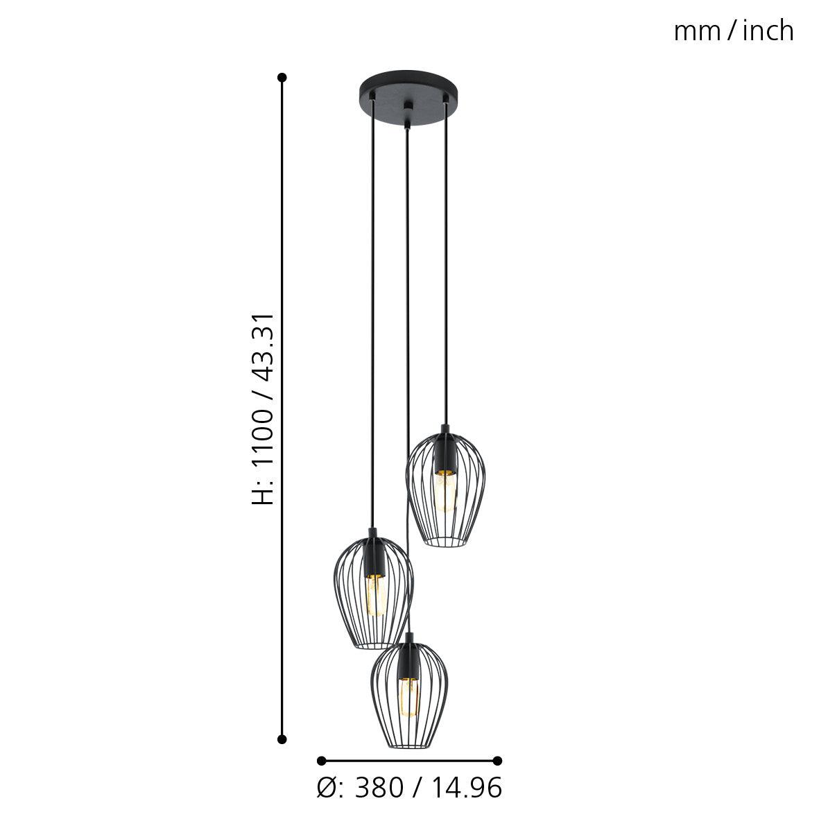 eglo newtown 3 light black wire oval lampshade ceiling pendant kitchen lighting