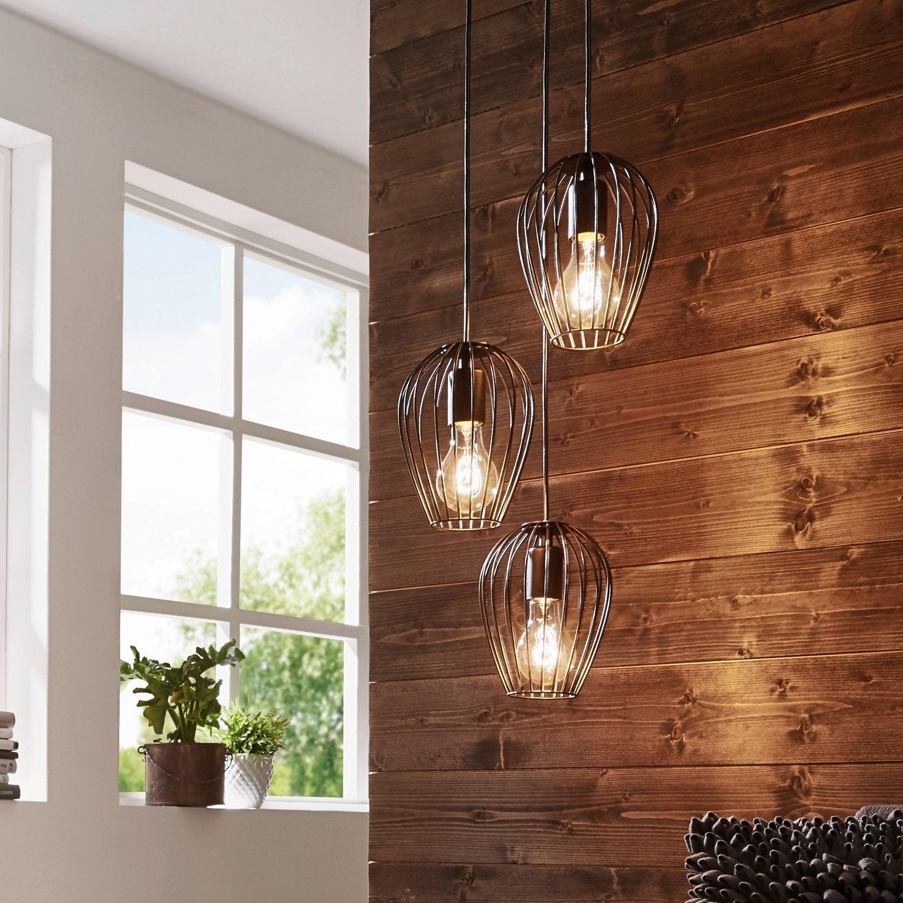 eglo newtown 3 light black wire oval lampshade ceiling pendant living room image