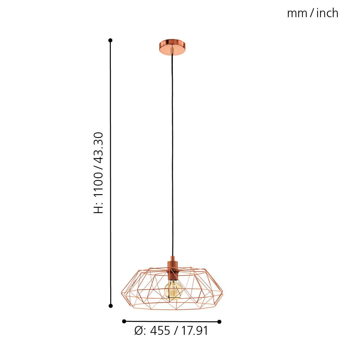 eglo carlton 2 copper wire shade ceiling pendant living room close up