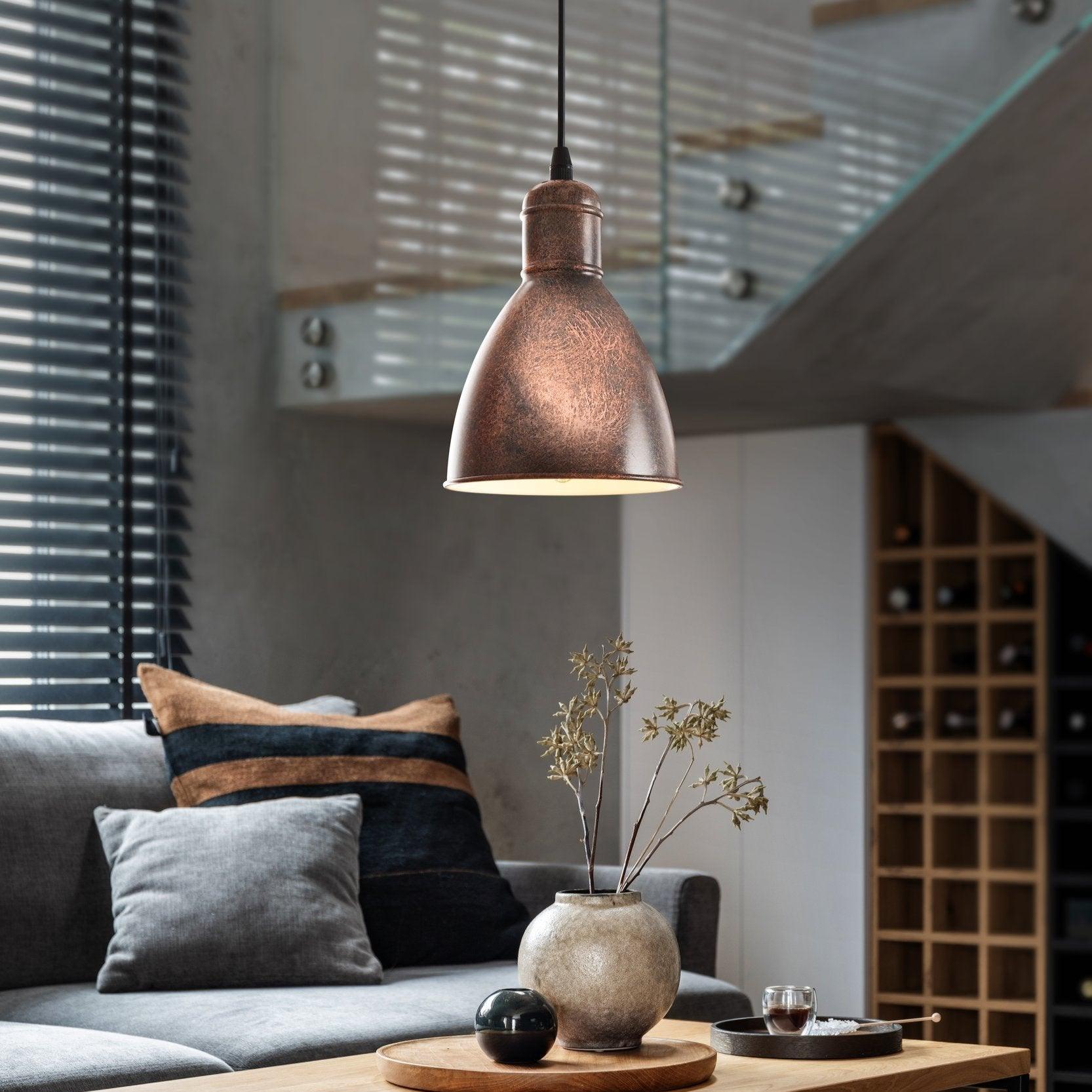 eglo priddy 1 antique copper round metal industrial ceiling pendant
