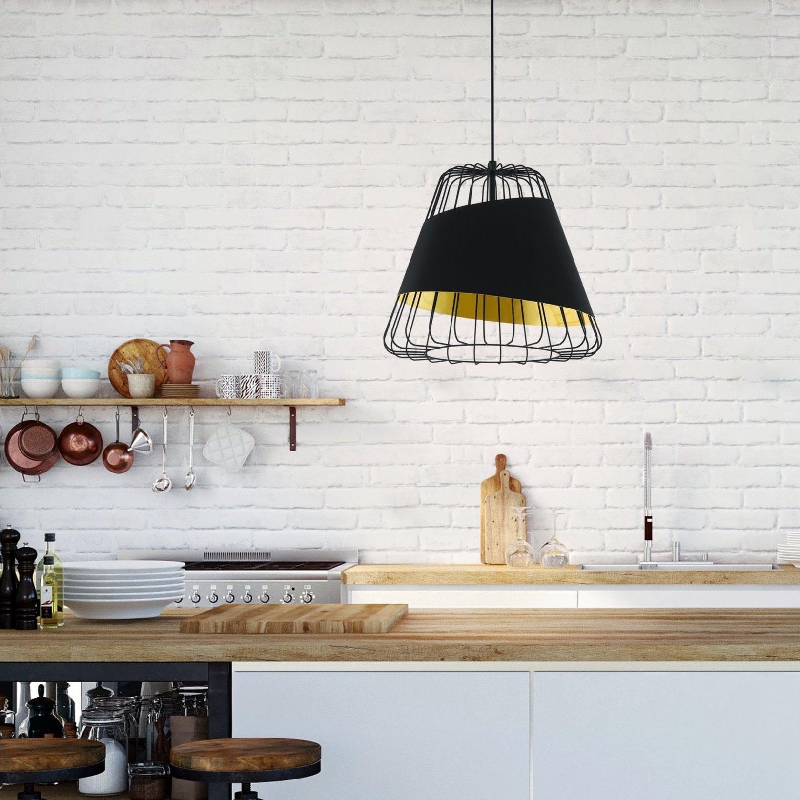 eglo austell black wire framed ceiling pendant 43cm living room image