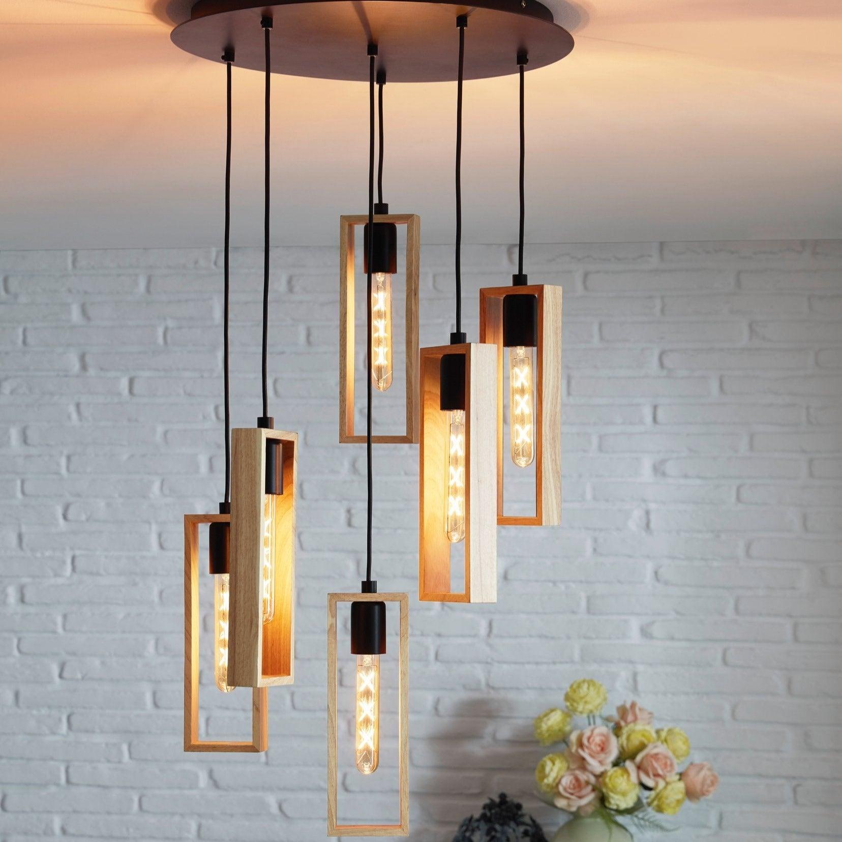 eglo littleton 6 light black rubberwood ceiling pendant living room image