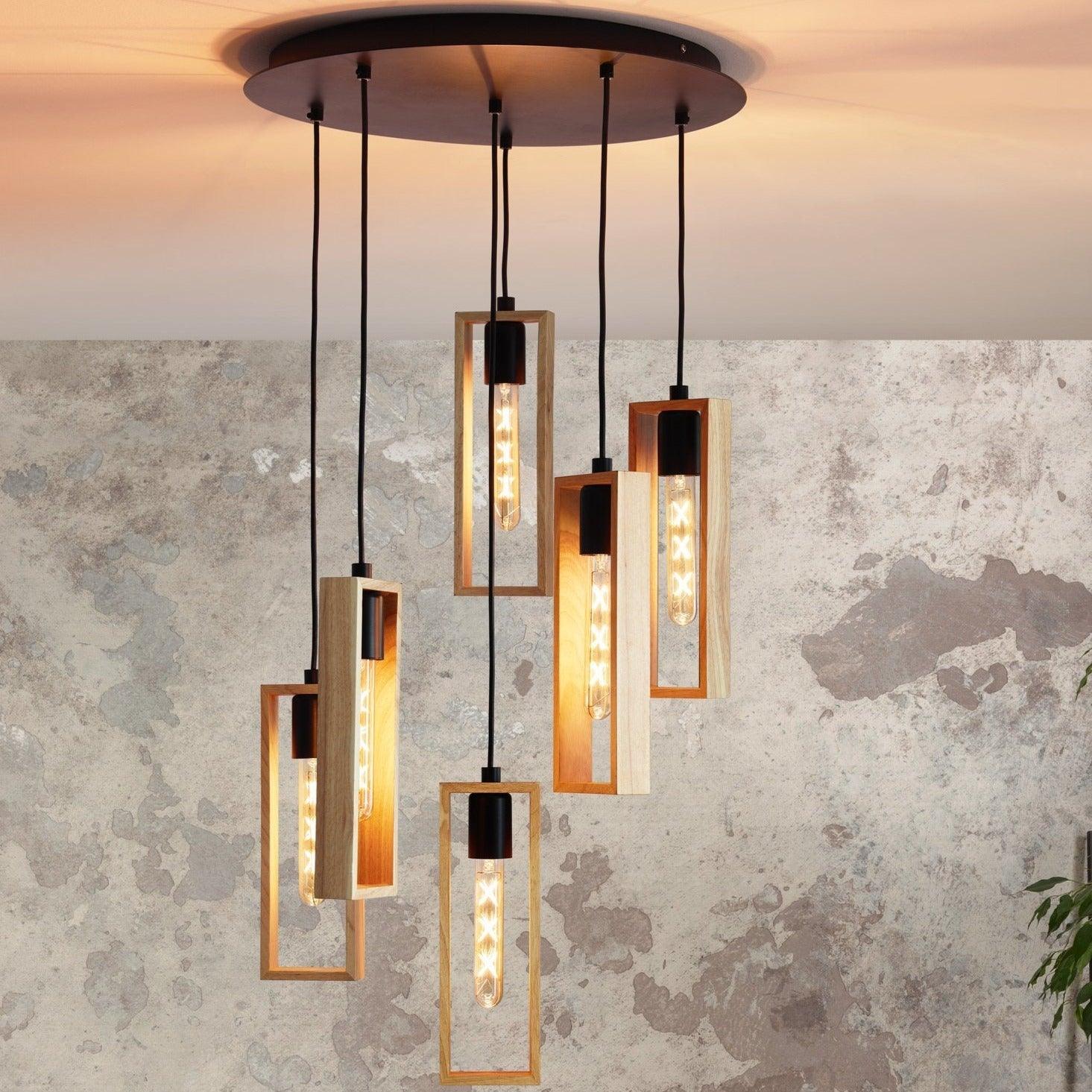 eglo littleton 6 light black rubberwood ceiling pendant