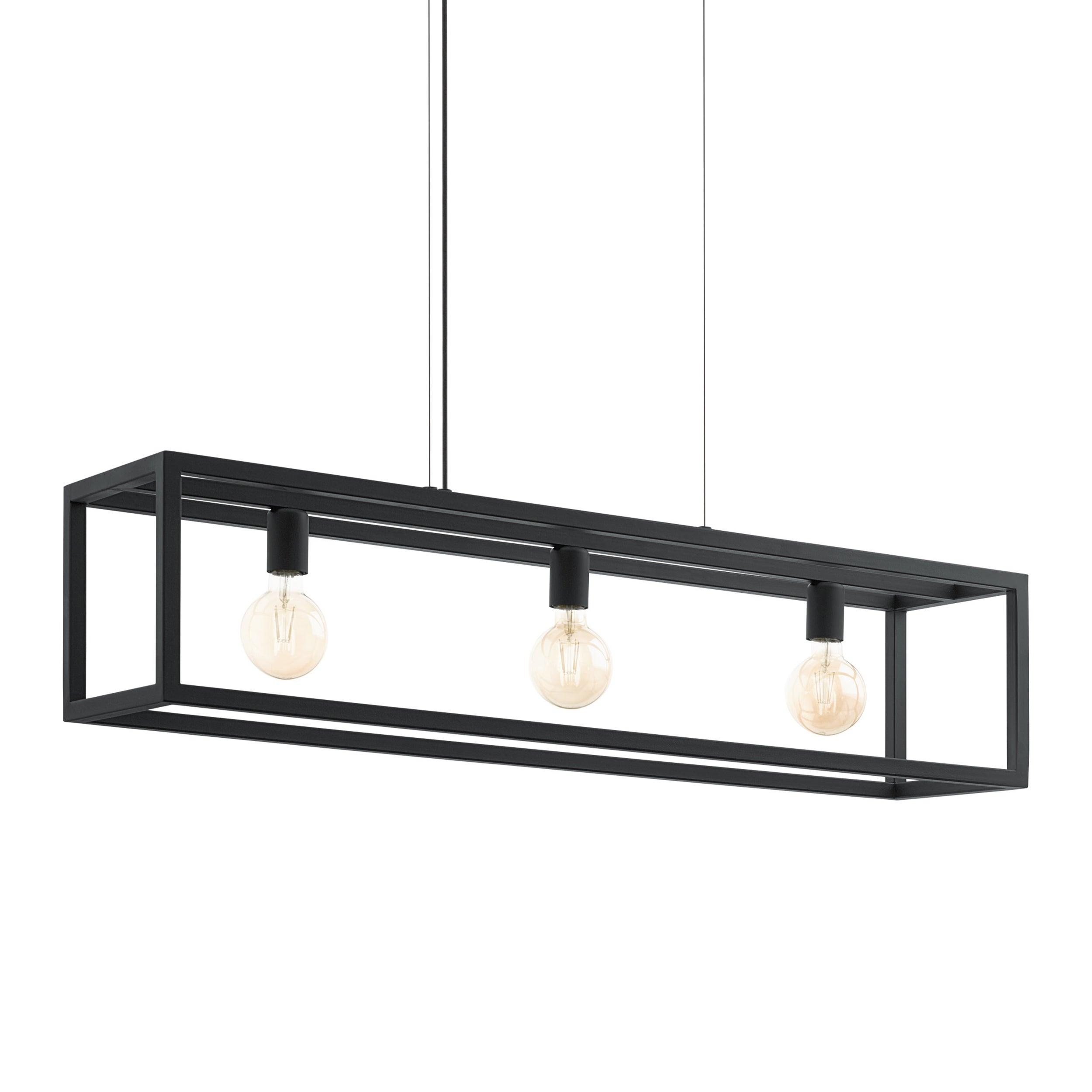 eglo elswick 3 light exposed black metal framed ceiling pendant kitchen lighting