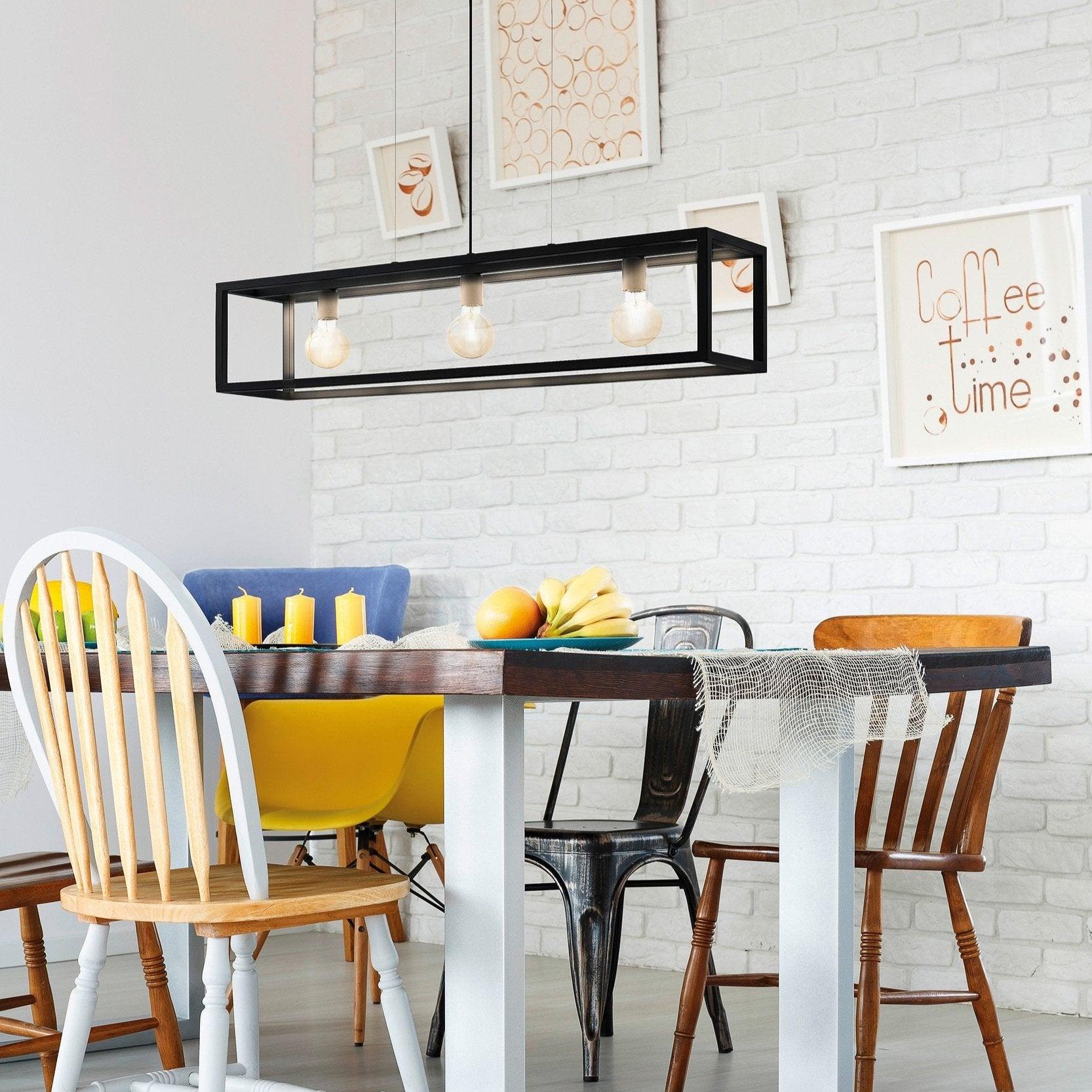 eglo elswick 3 light exposed black metal framed ceiling pendant