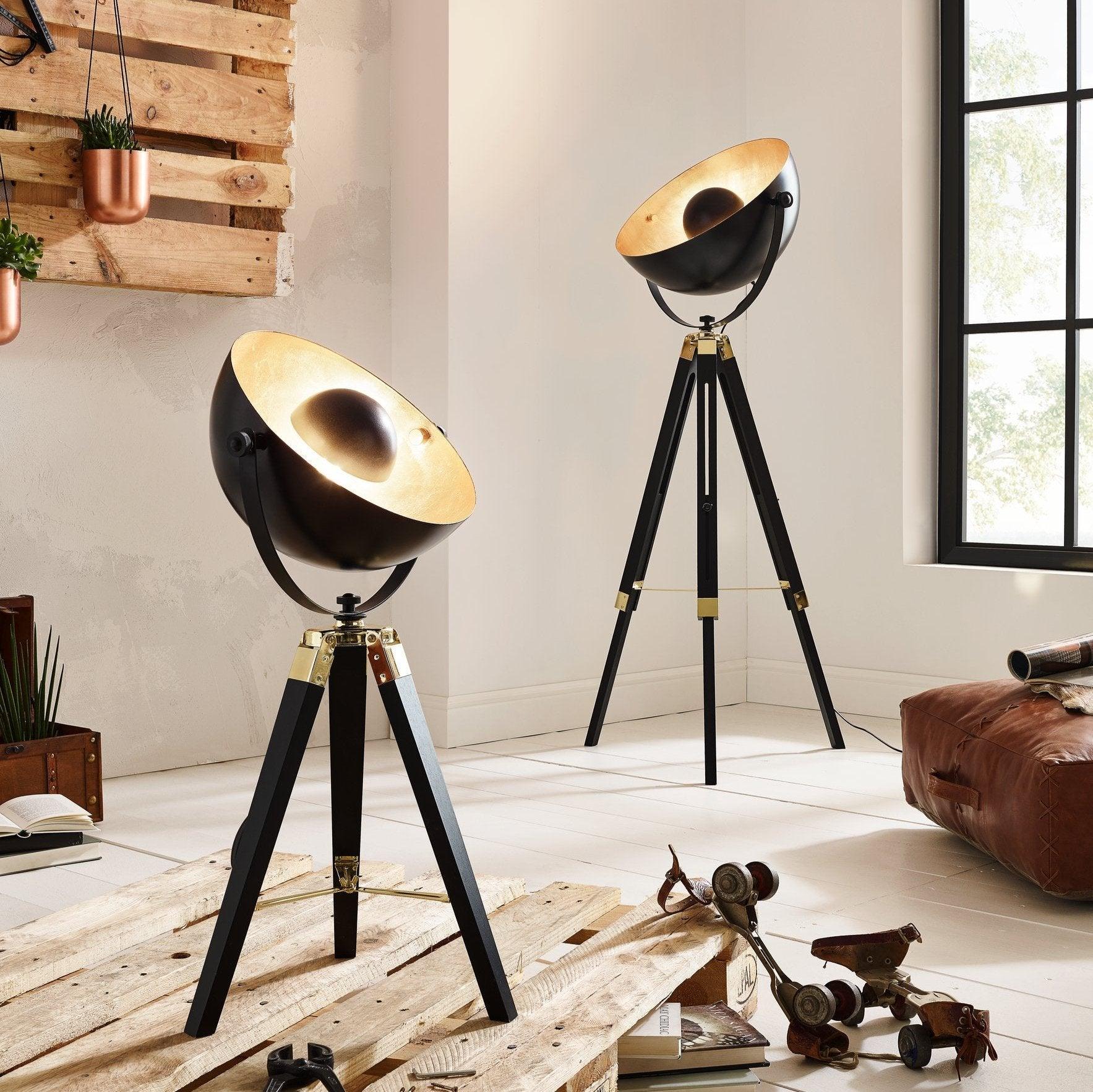 eglo covaleda black wood gold tripod adjustable floor lamp