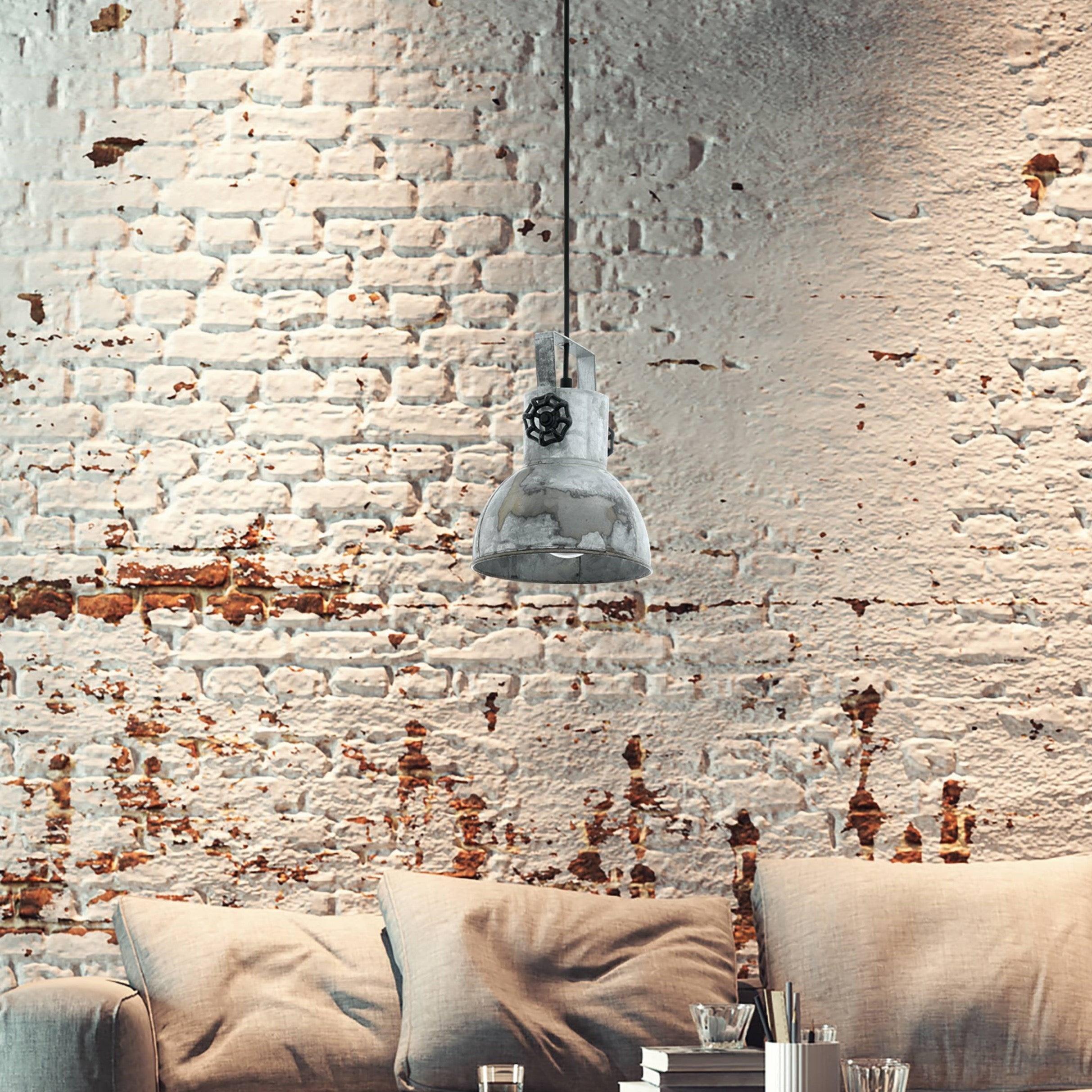 eglo barnstaple distressed steel ceiling pendant living room close up