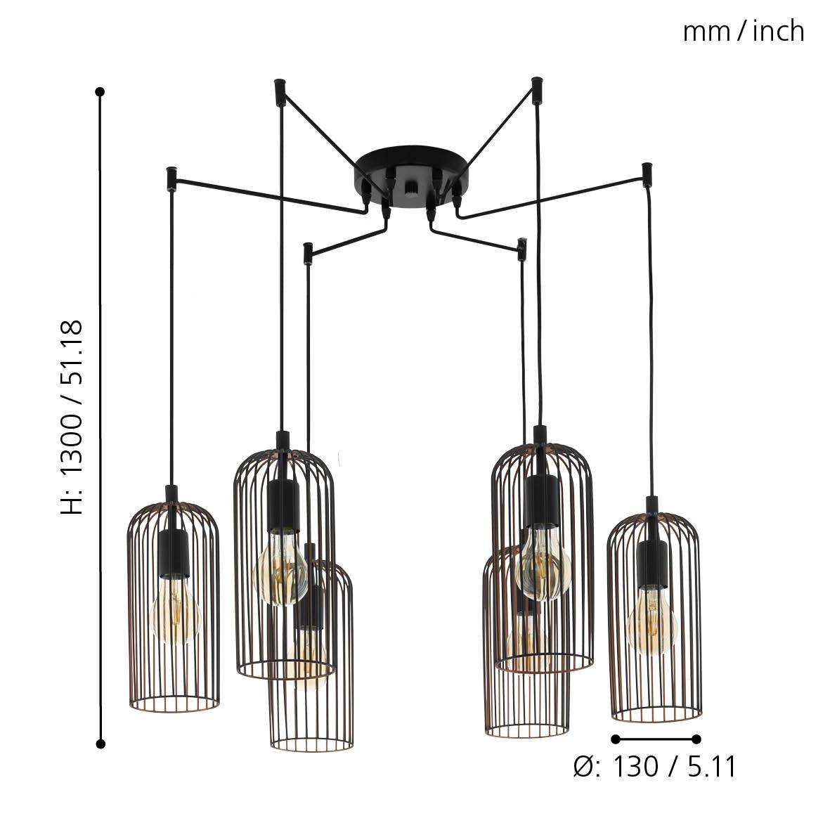 eglo roccamena 6 light black copper wire ceiling pendant living room image