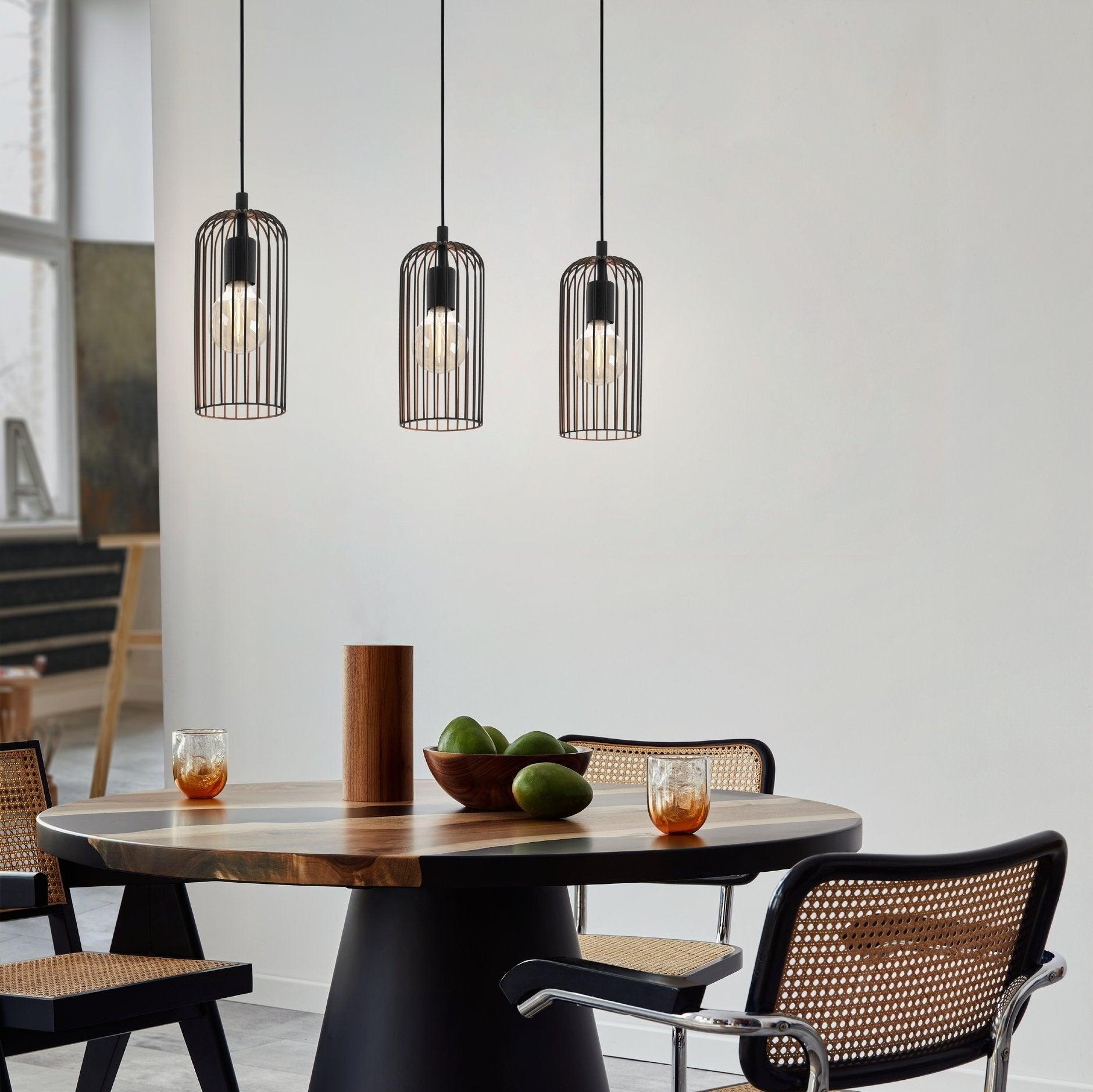 eglo roccamena 3 light black copper wire ceiling pendant living room image