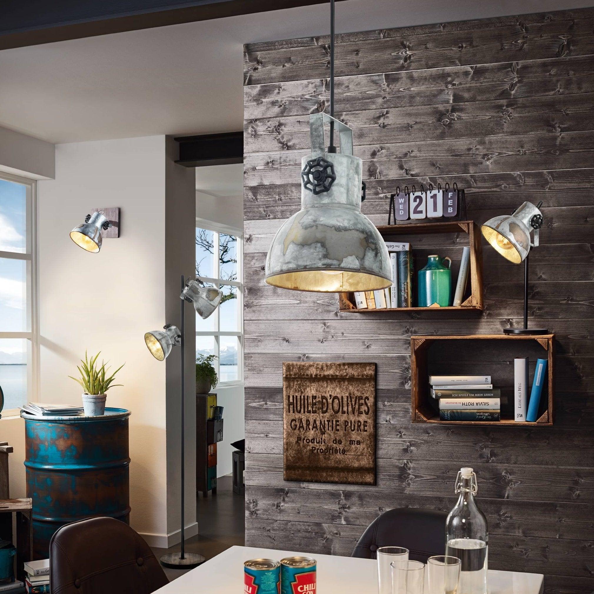eglo barnstaple wood distressed steel wall spotlight