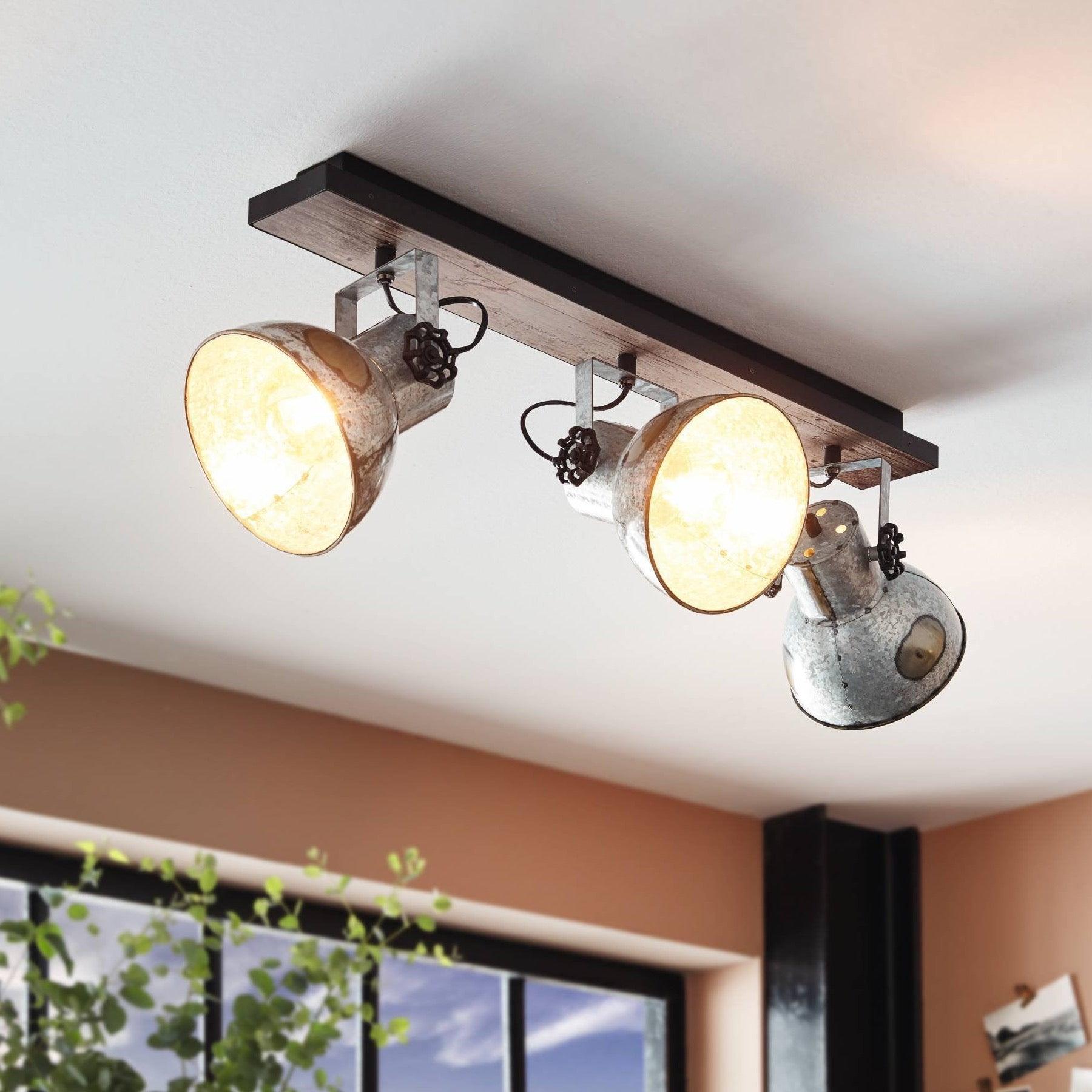 eglo barnstaple wood distressed steel 3 light bar spotlight