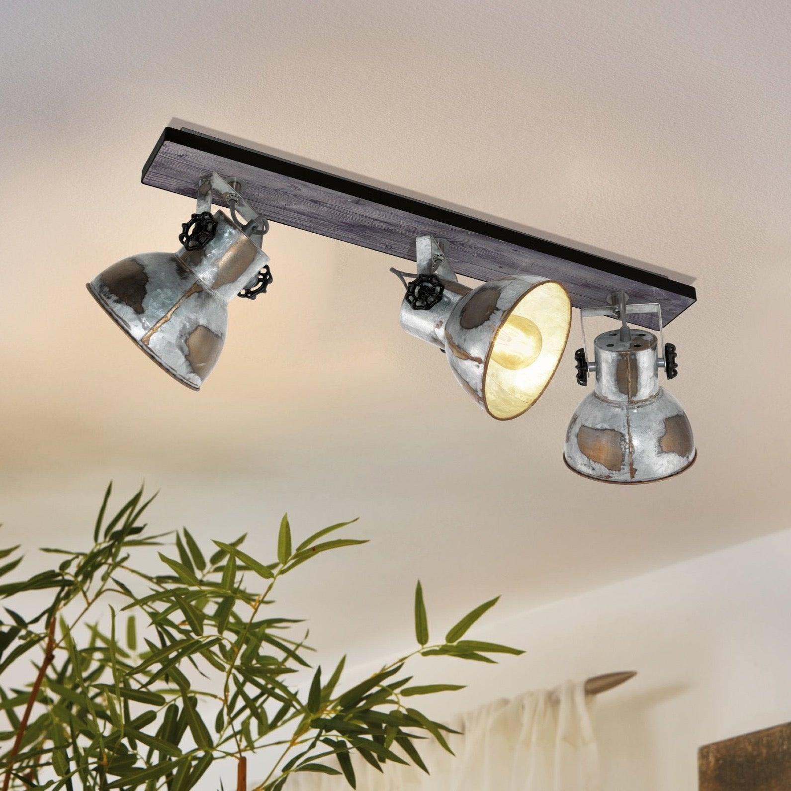 eglo barnstaple wood distressed steel 3 light bar spotlight living room image