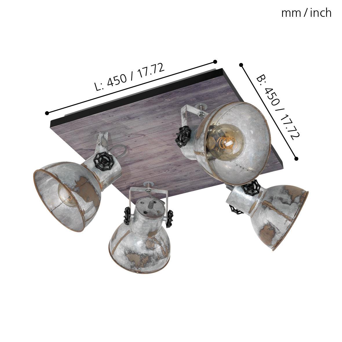 eglo barnstaple wood distressed steel 4 light plate spotlight kitchen lighting