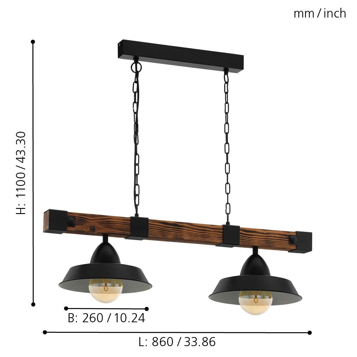 eglo oldbury 2 light burt wood black shaded ceiling pendant kitchen lighting