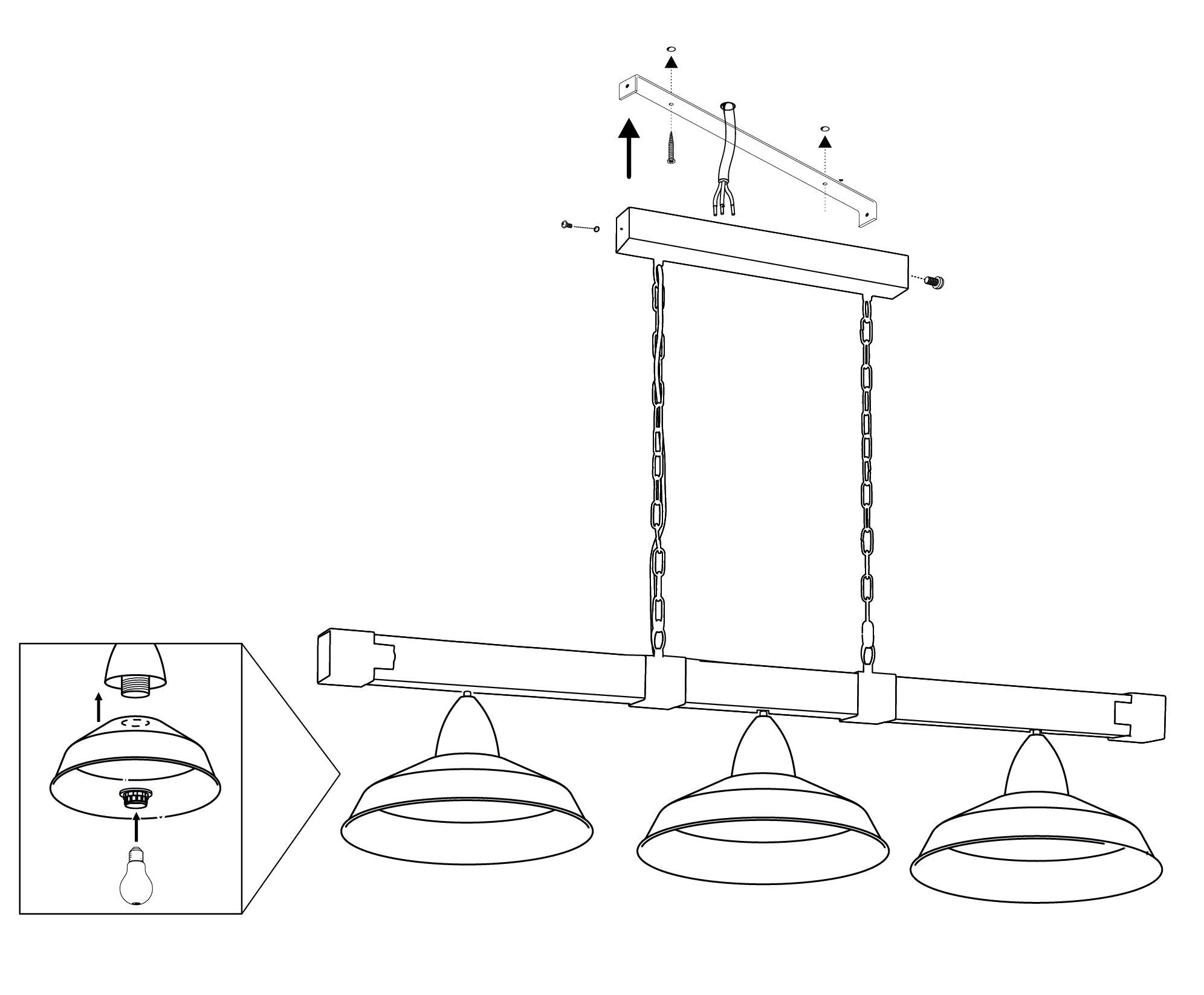 eglo oldbury 3 light burt wood black shaded ceiling pendant Kitchen Lighting Close Up